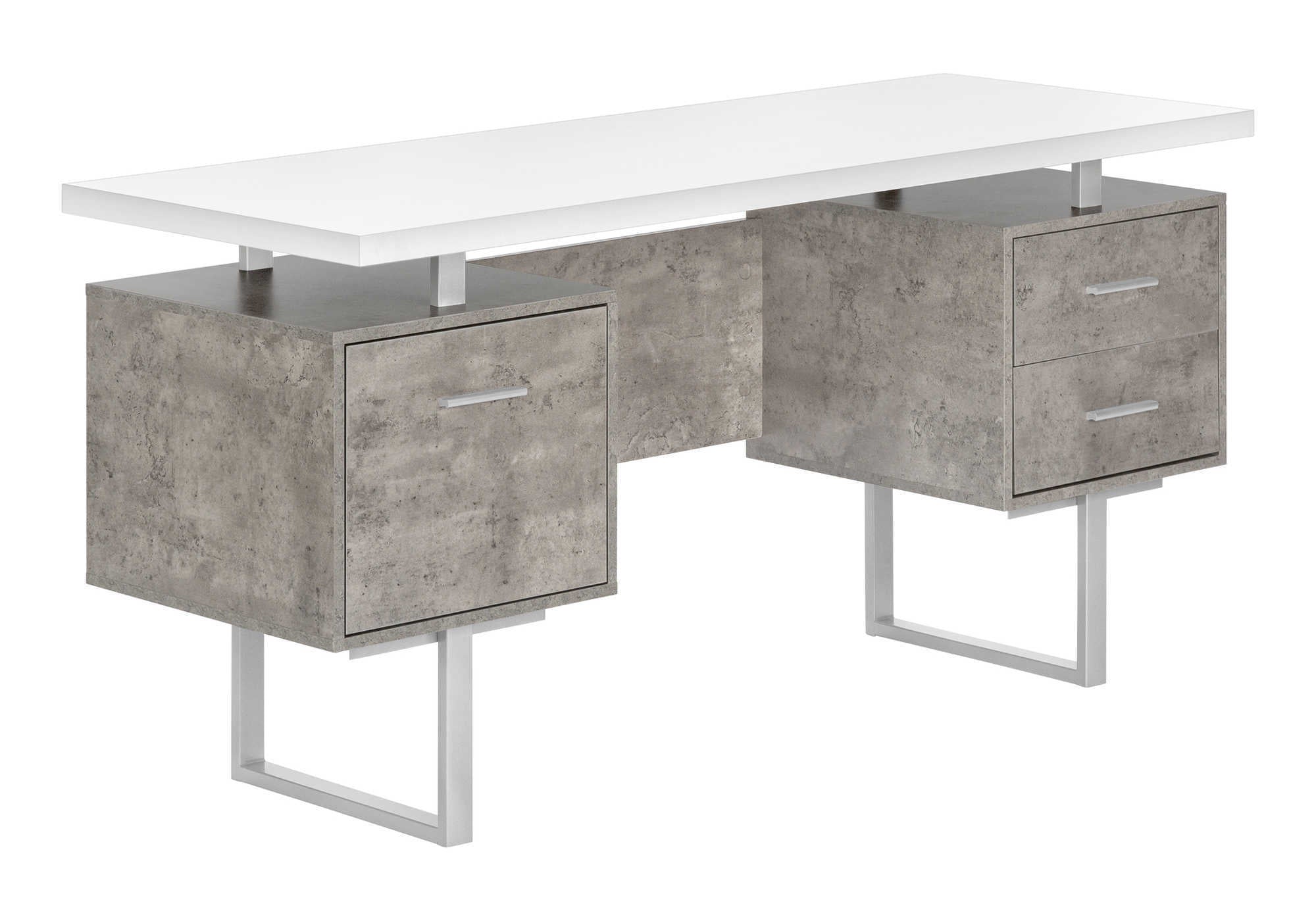 Modern 60" Computer Desk w/ Drawers - White & Grey