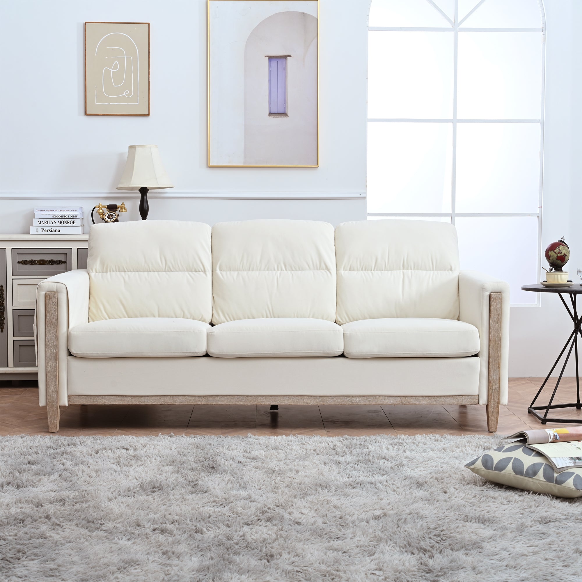 Solid Wood 3-Seater Sofa: Comfortable & Durable