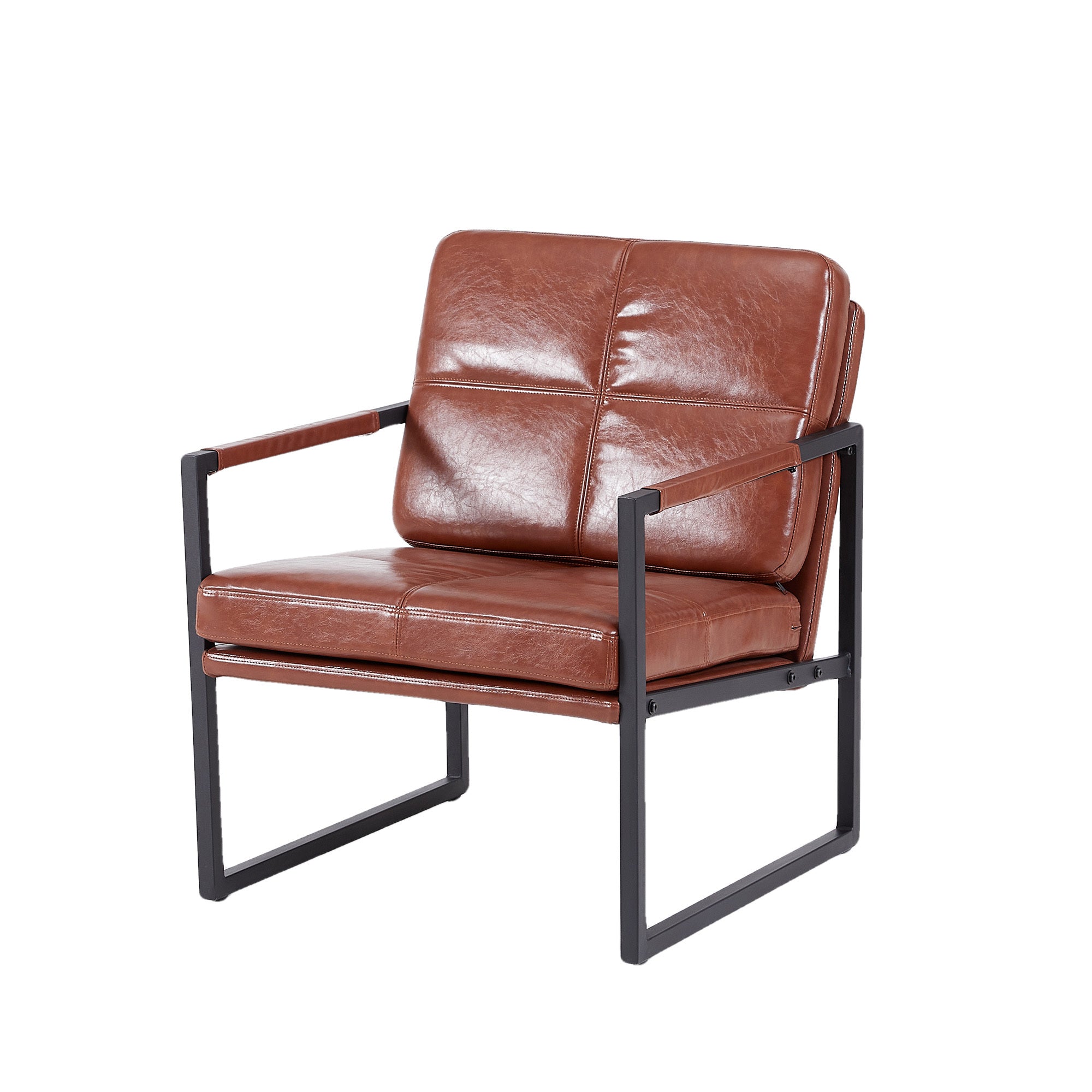 Red Brown PU Leather Recliner Chair - Metal Frame