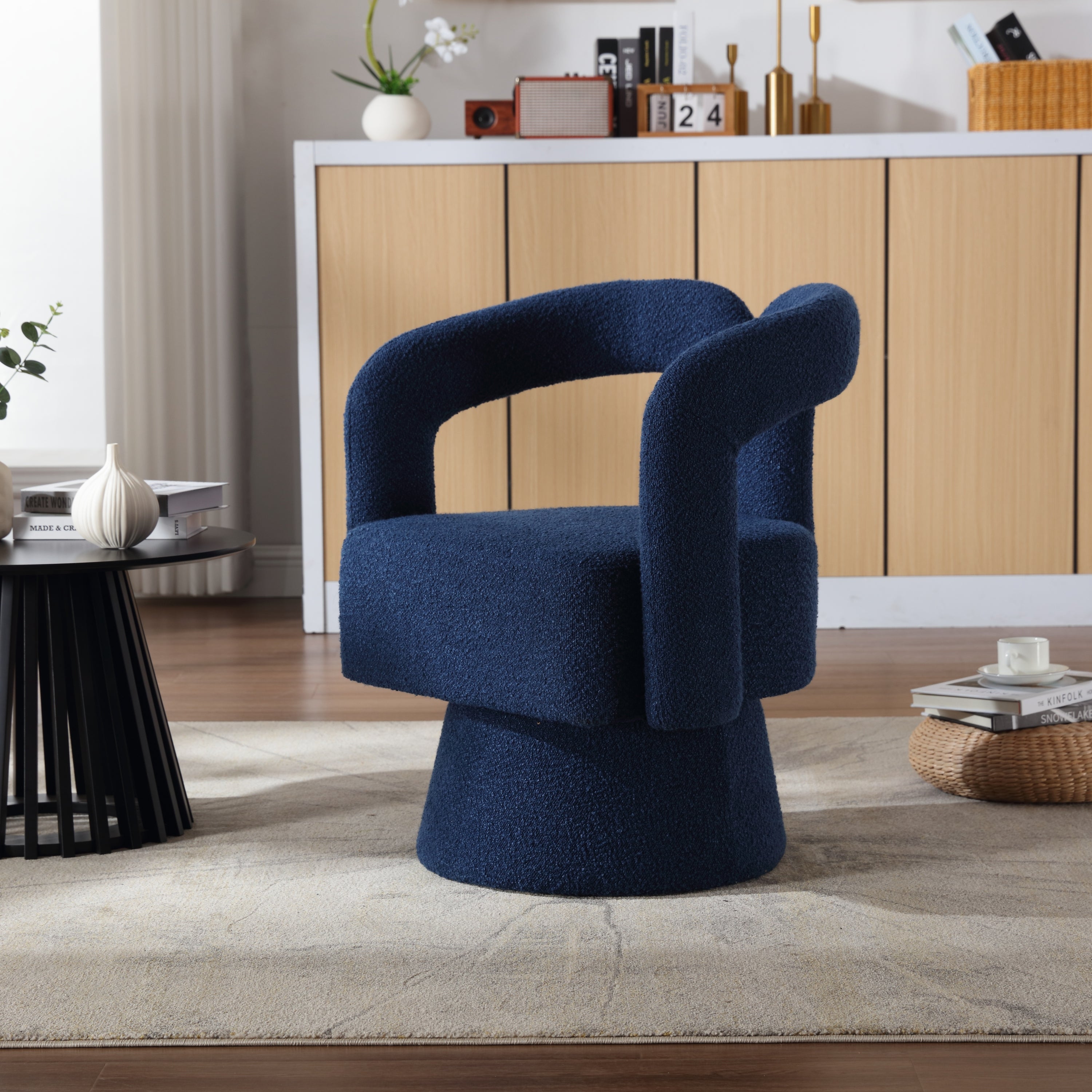 Swivel Cuddle Chair: Navy Boucle