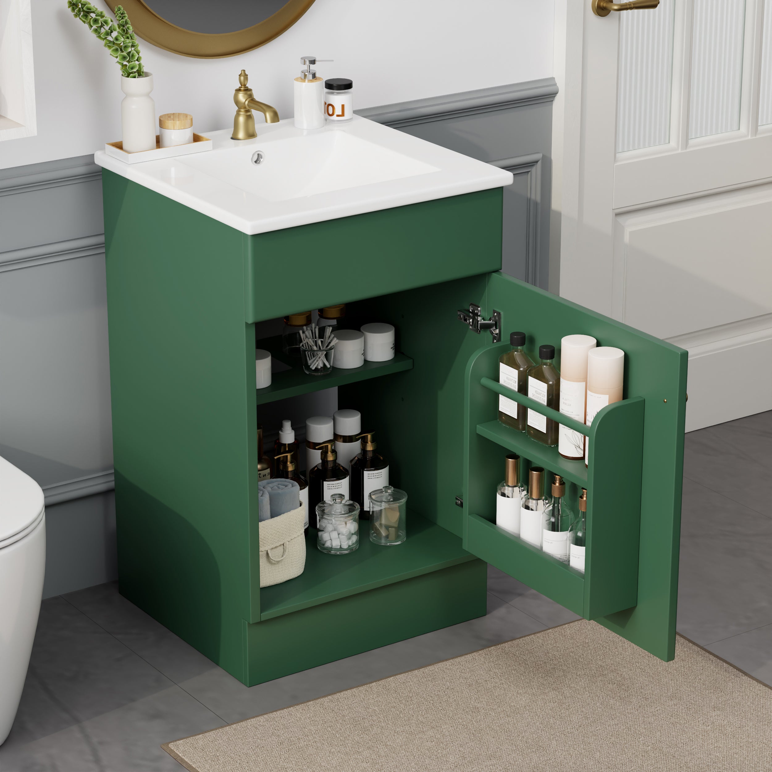 Green 20" Bathroom Vanity with Sink & Shelves