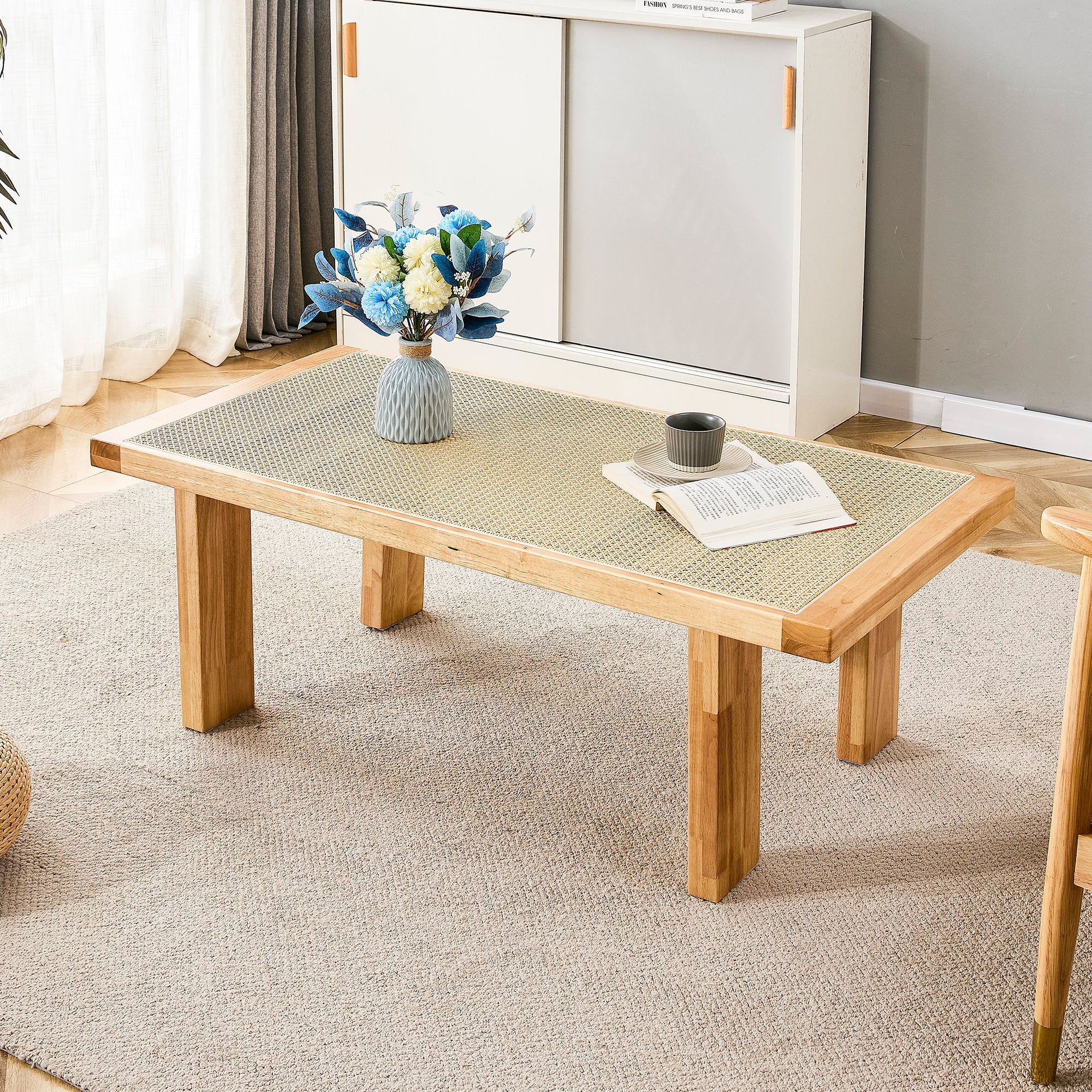 Modern Rattan Side Table | Minimalist Rectangular End Table