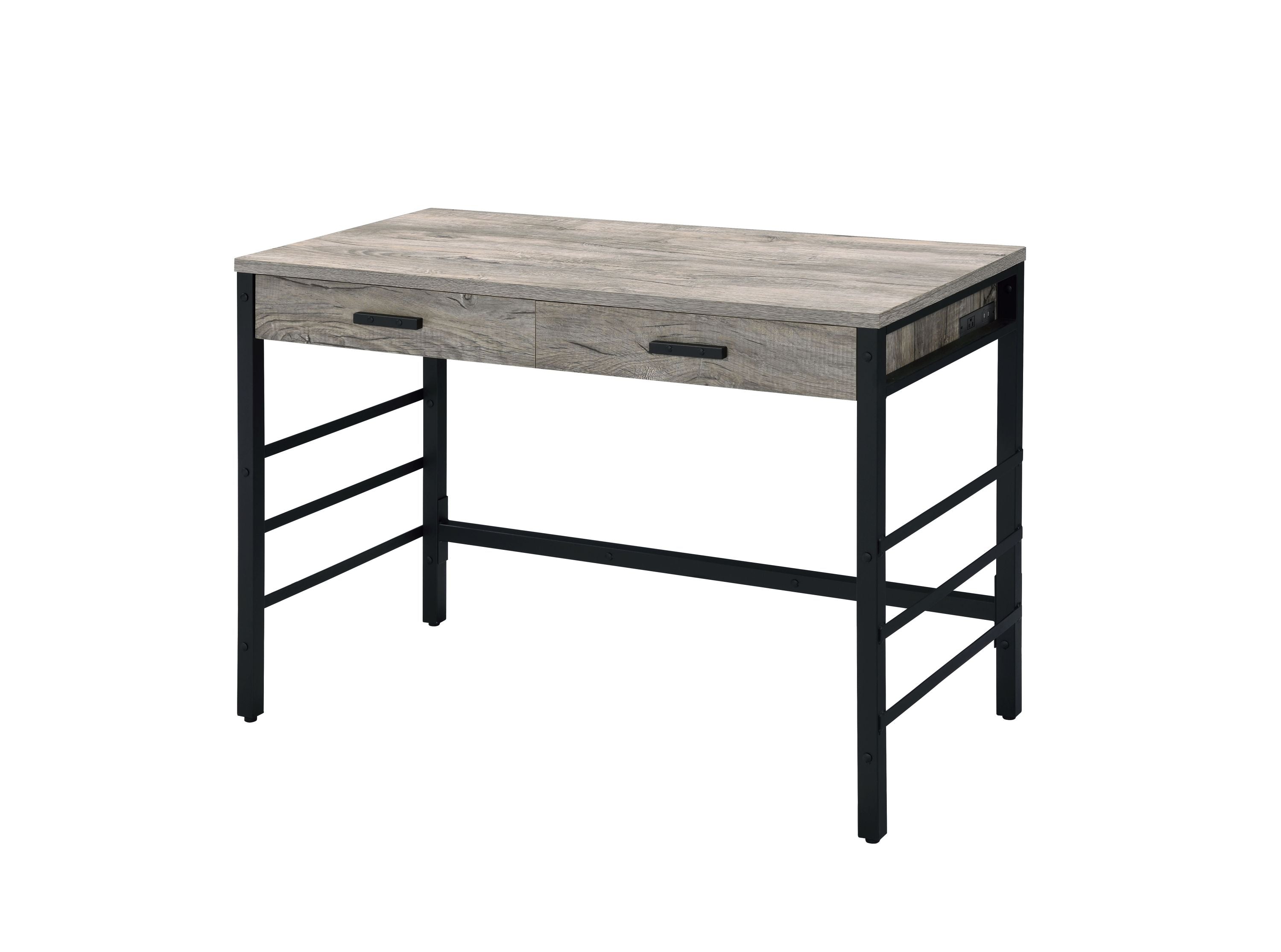 Disho Light Oak & Black Writing Desk w/USB