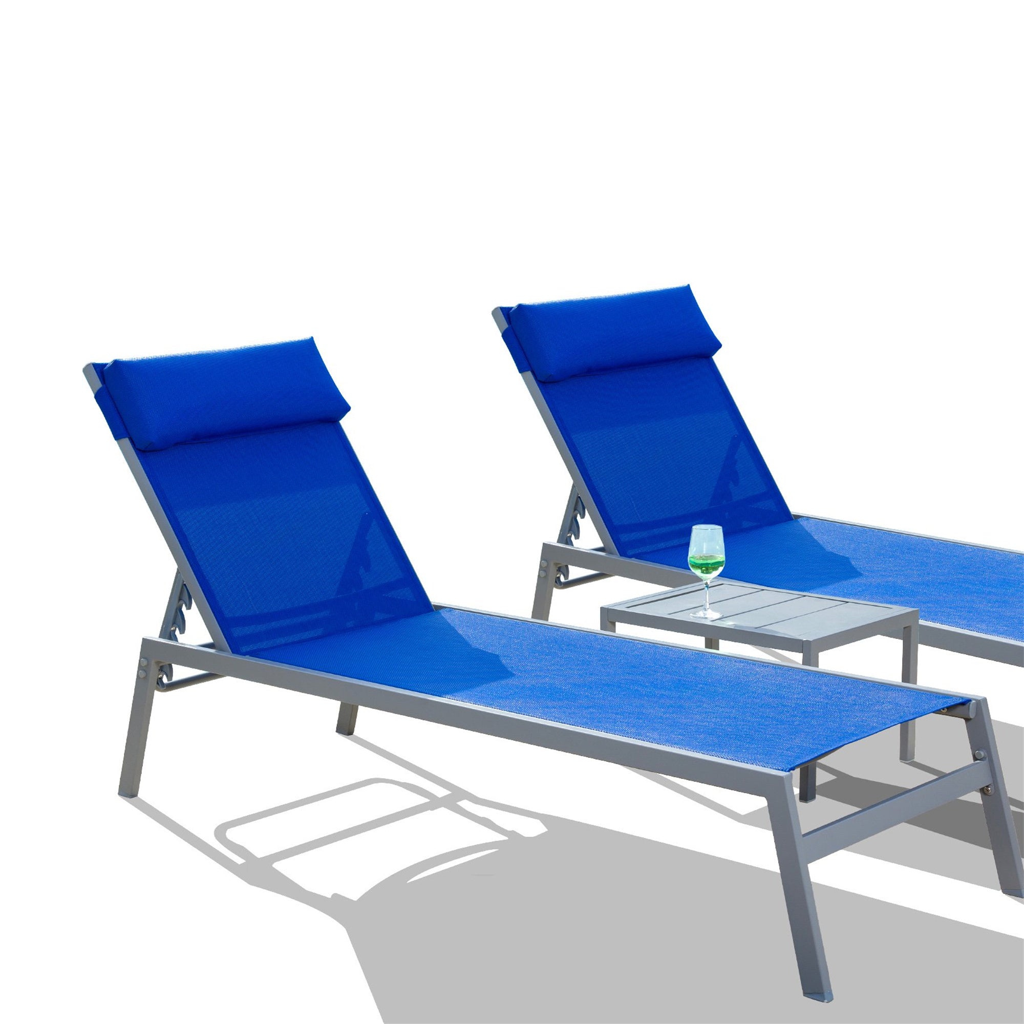 Patio Chaise Lounge Set: 3-Piece Adjustable Blue