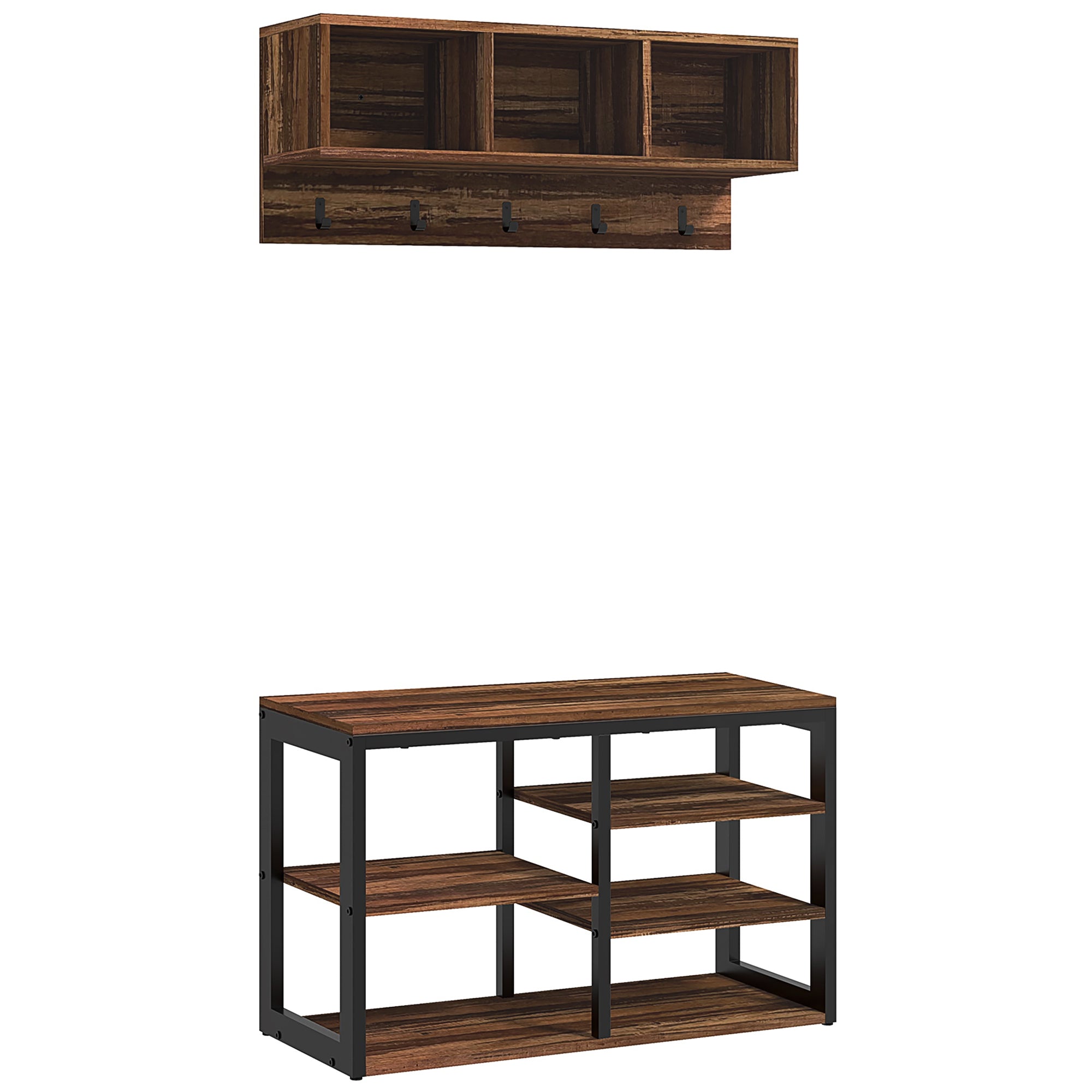 2-in-1 Coat Rack Shoe Bench, Brown