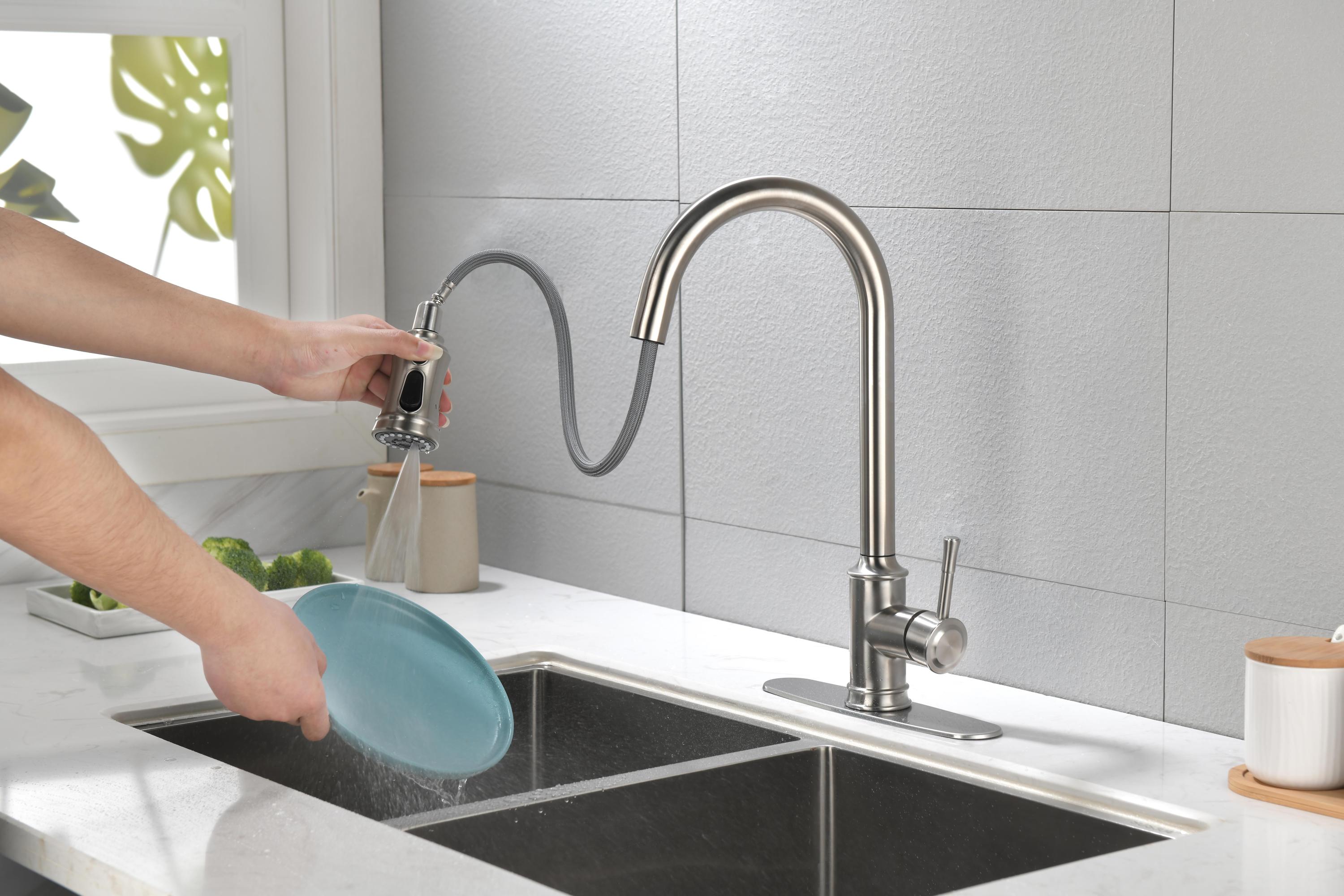 High-Arc Pull-Down Kitchen Faucet: Stainless Steel