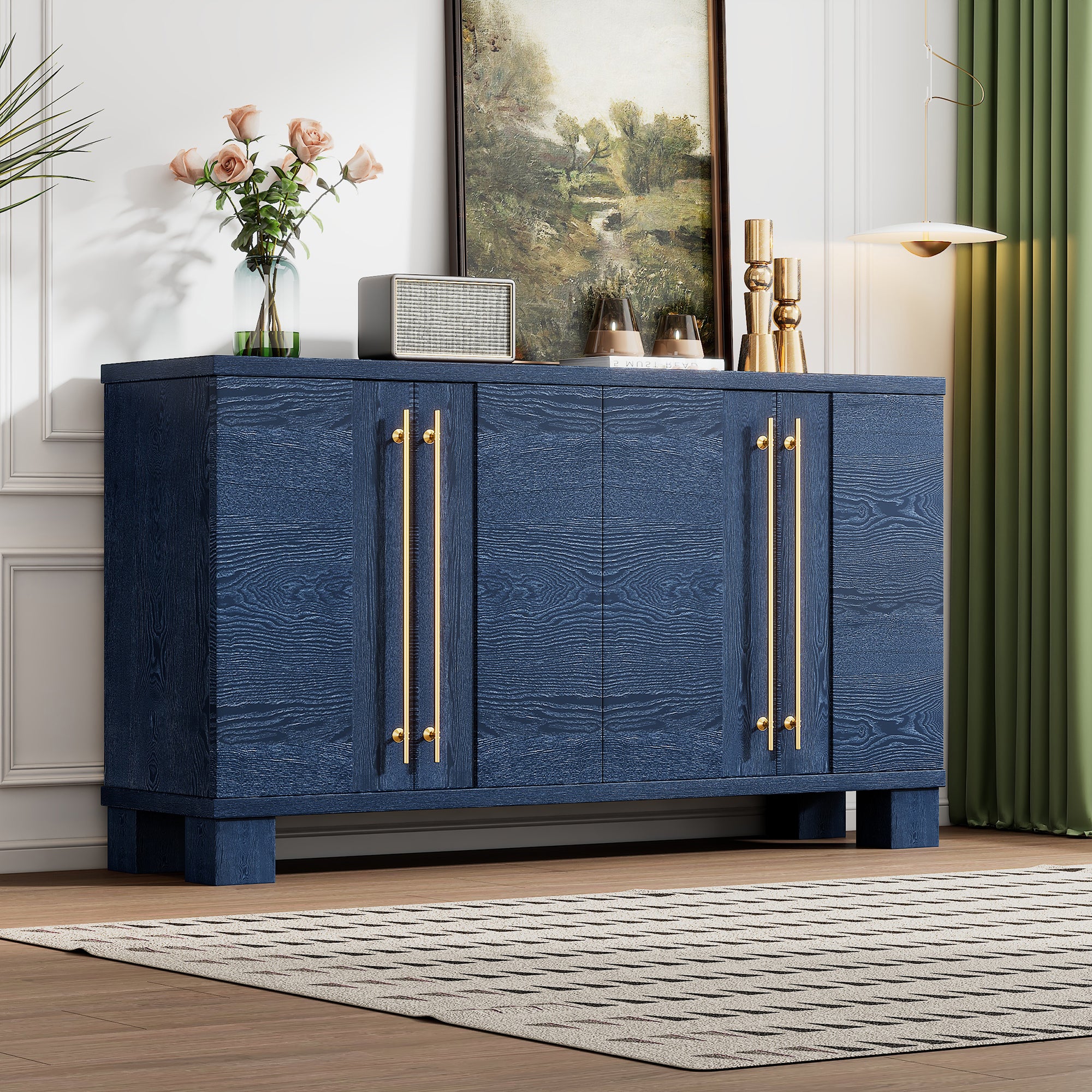 Antique Navy Wood Sideboard Buffet Cabinet