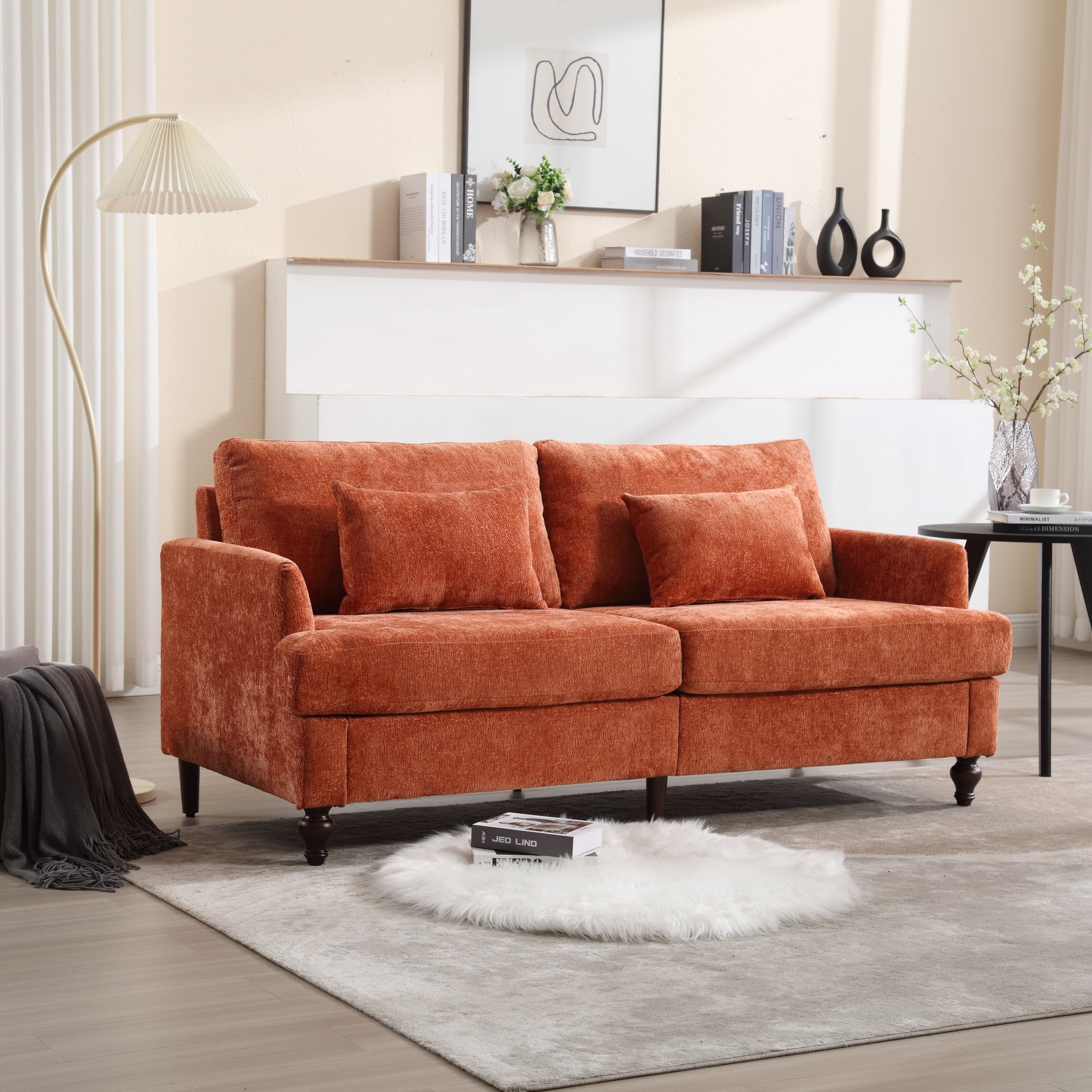 Mid-Century Modern Chenille Loveseat Sofa (Orange)