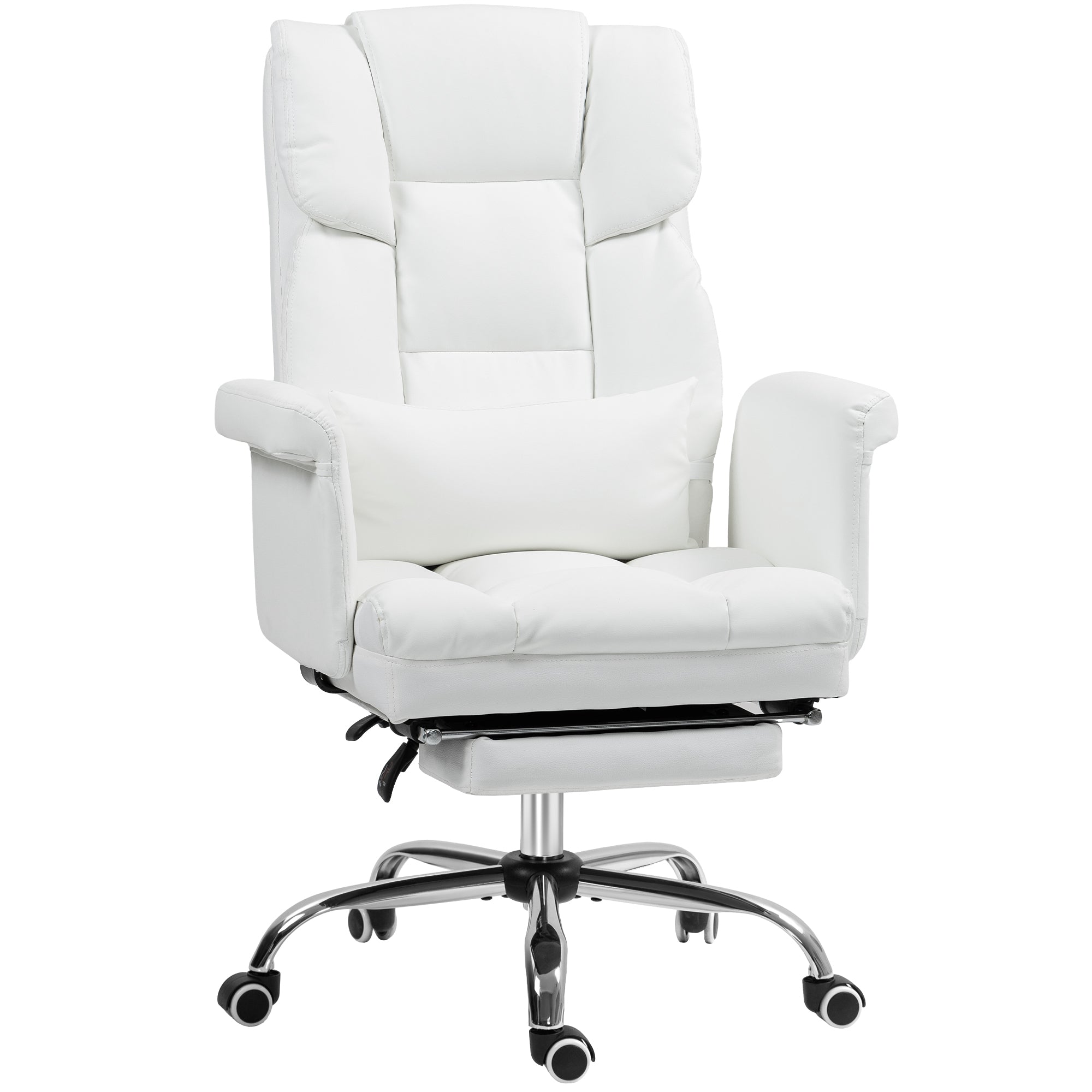 Executive Office Chair, White PU Leather, Reclining, Footrest