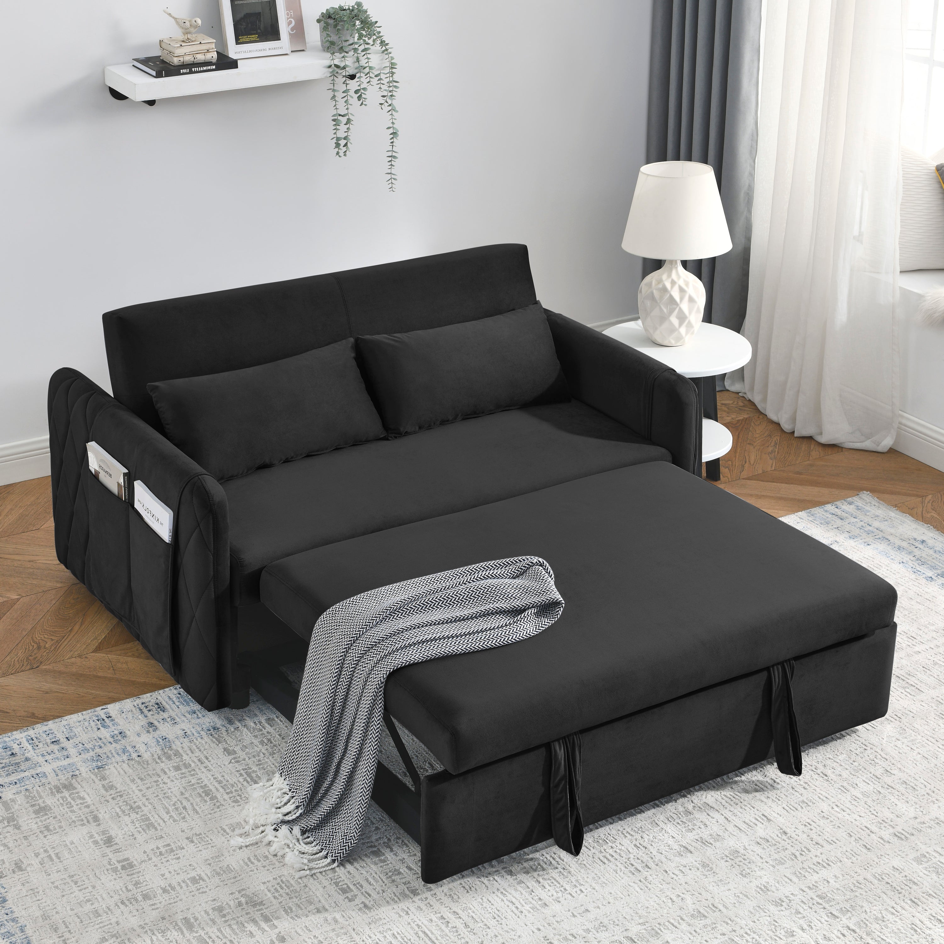 Modern Velvet Convertible Sofa Bed with Pockets