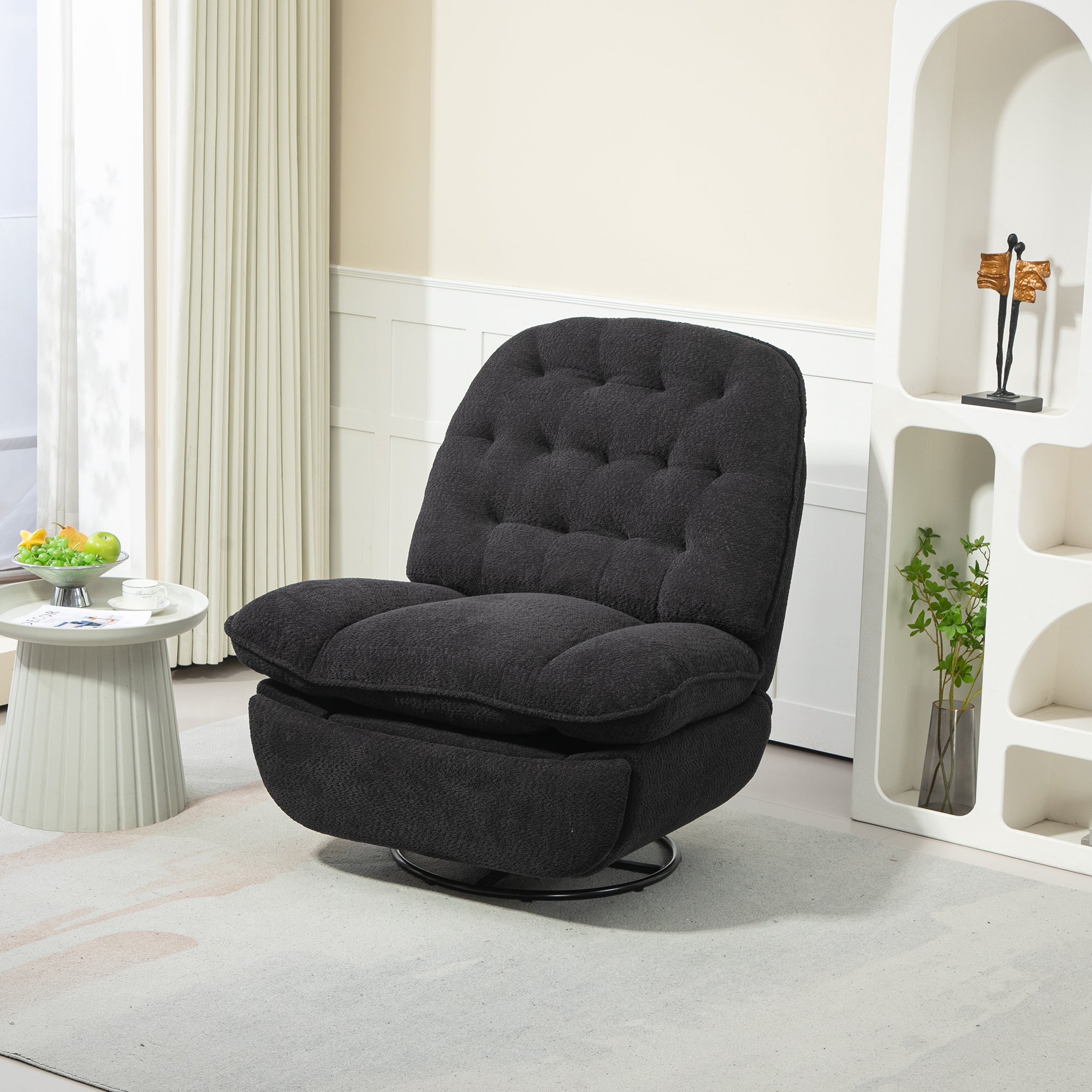 360° Swivel Recliner Chair | Chenille Glider | Black