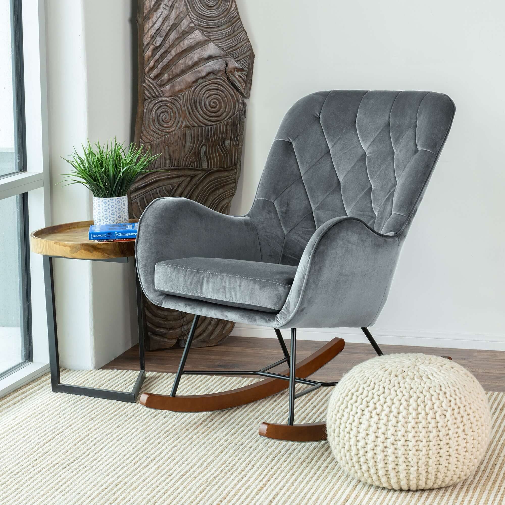 Hannah Mid-Century Modern Rocking Chair - Dark Grey