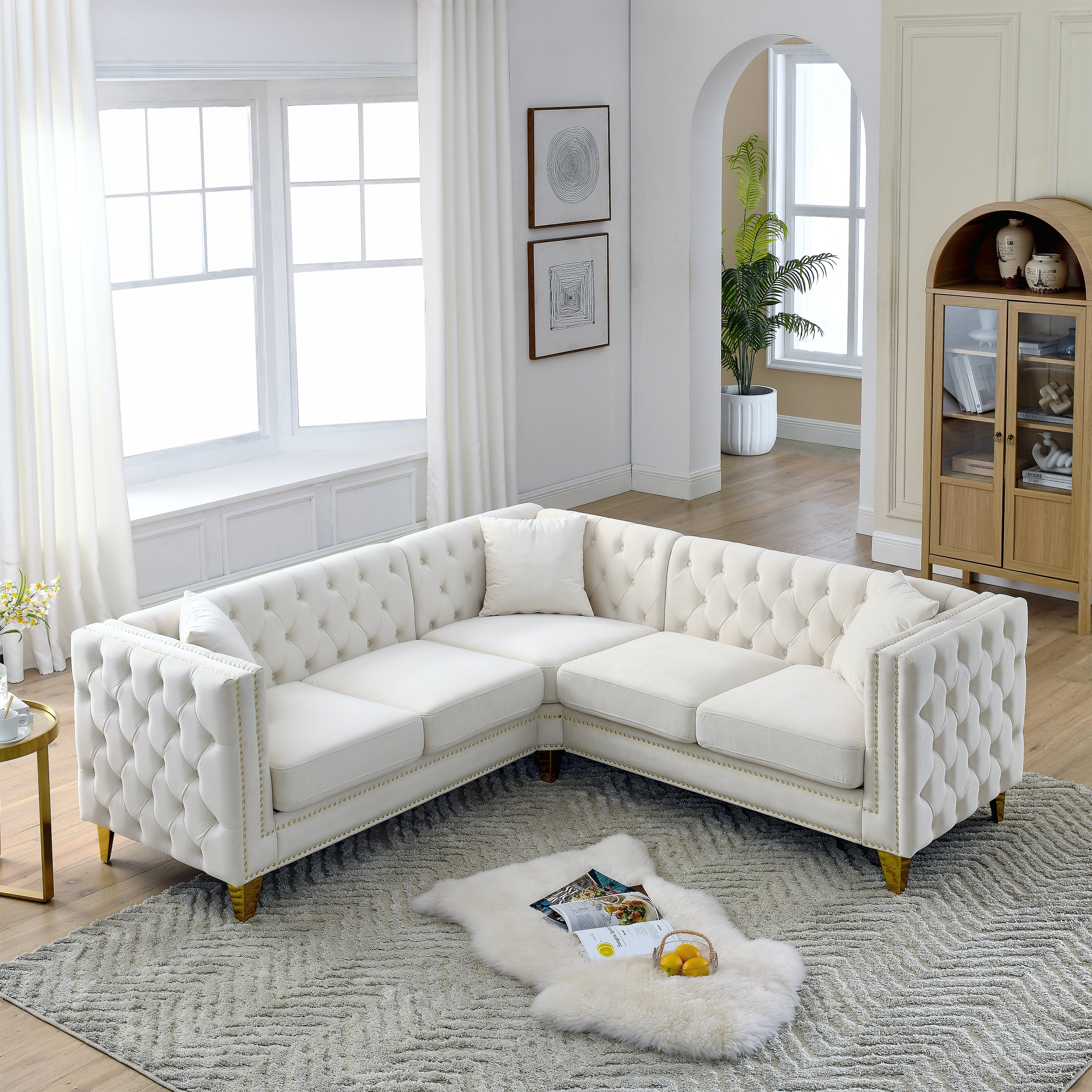 82" Velvet Corner Sofa, L-Shaped Sectional, 5-Seater