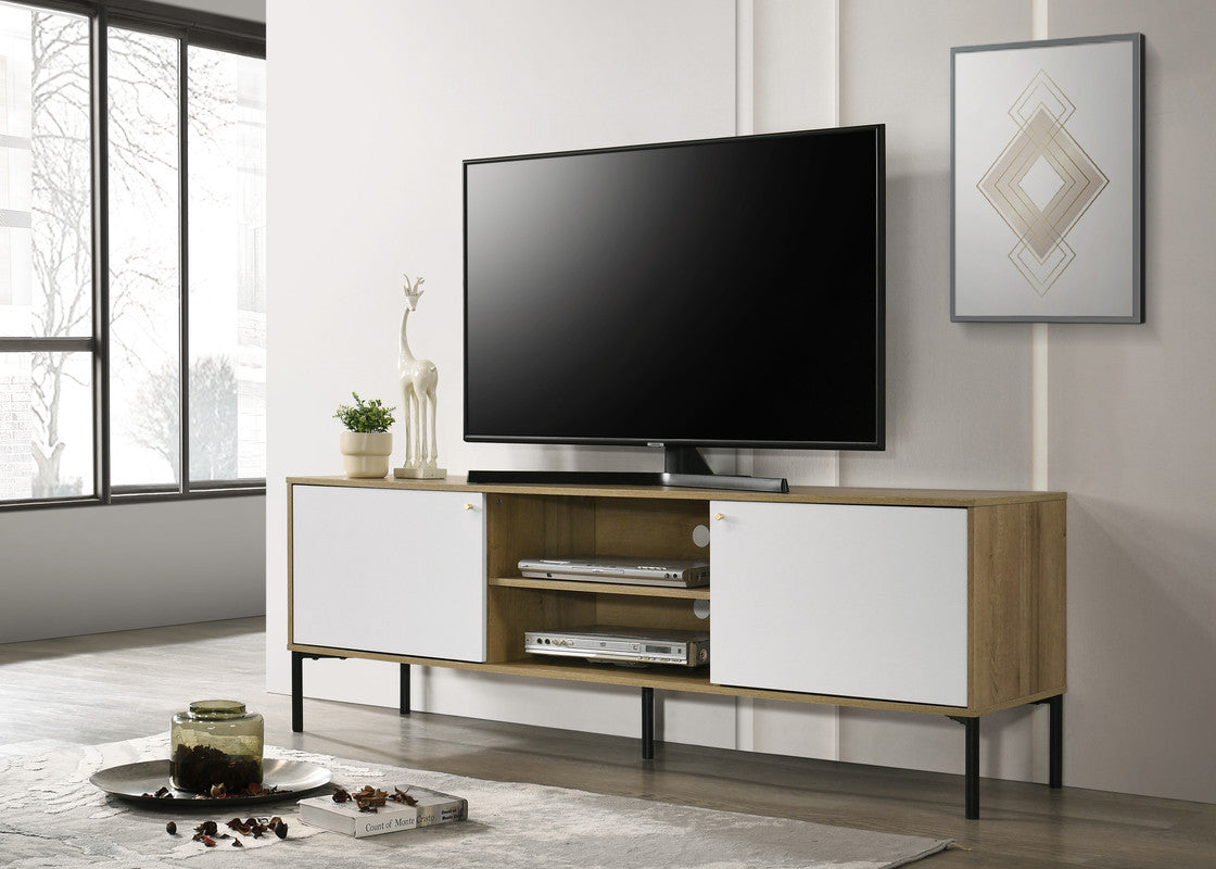 Burke 70" White & Oak 2-Door TV Stand