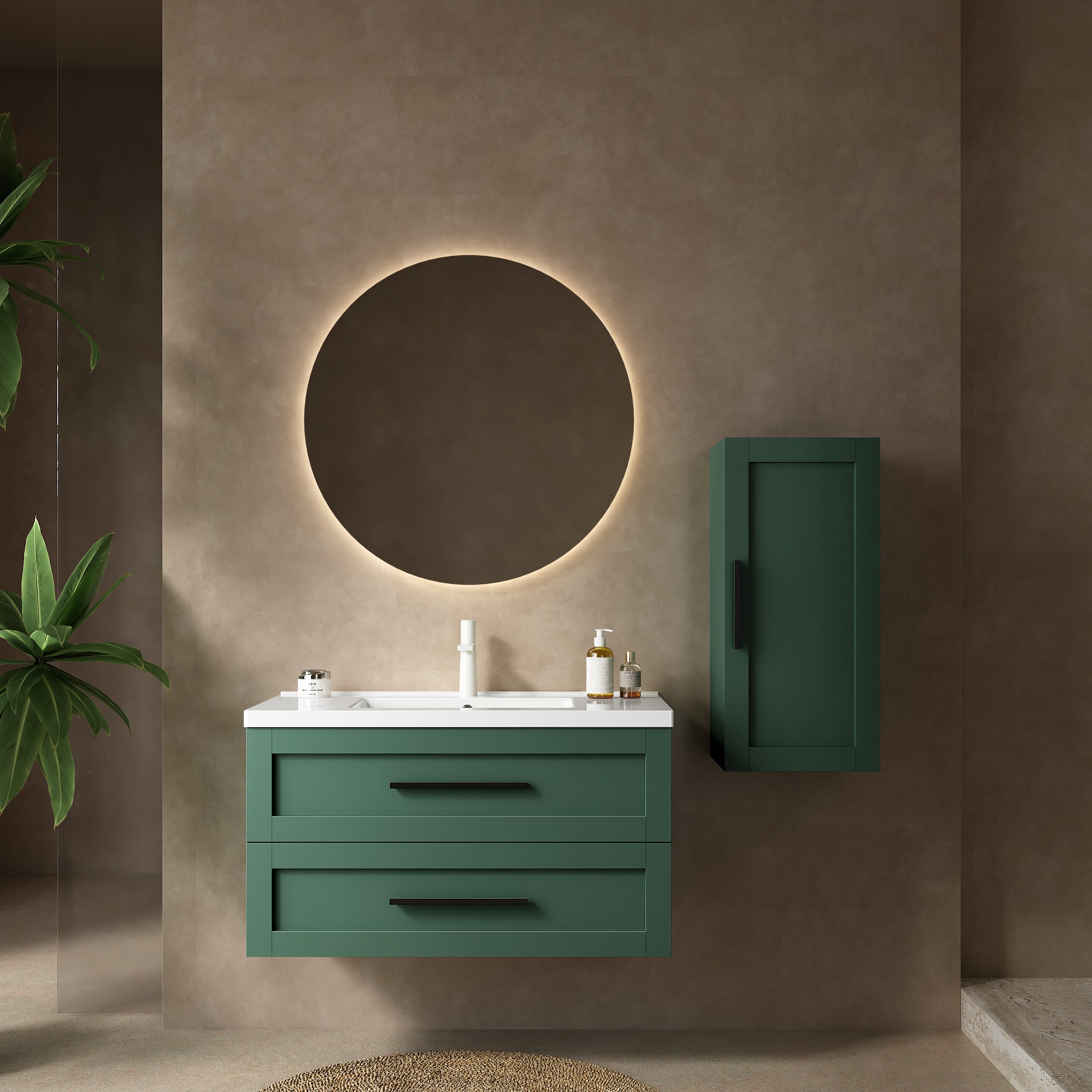 JODI 36" Floating Vanity: Modern Green Bathroom Cabinet