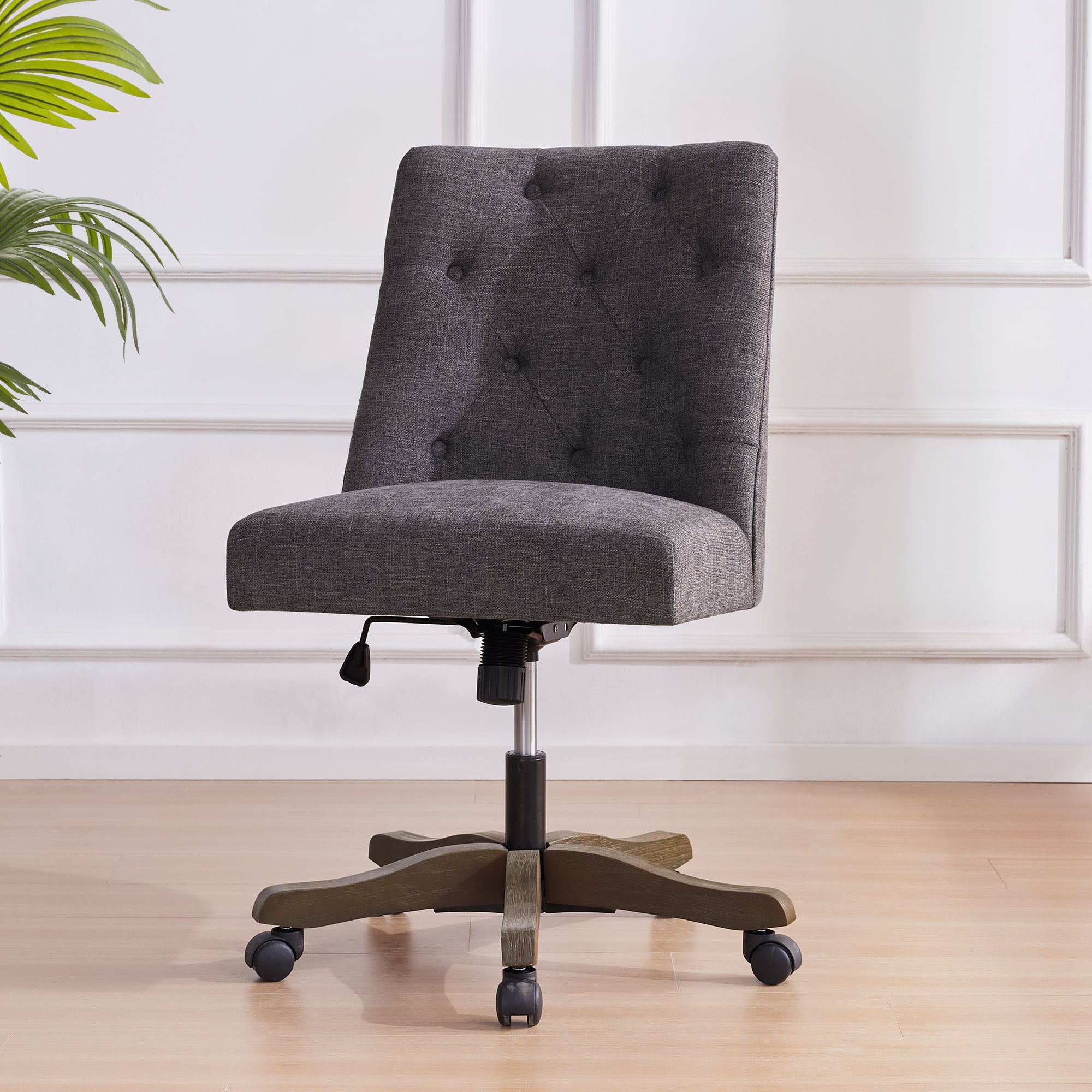 Chenille Swivel Desk Chair, Armless Home Office Chair, Grey