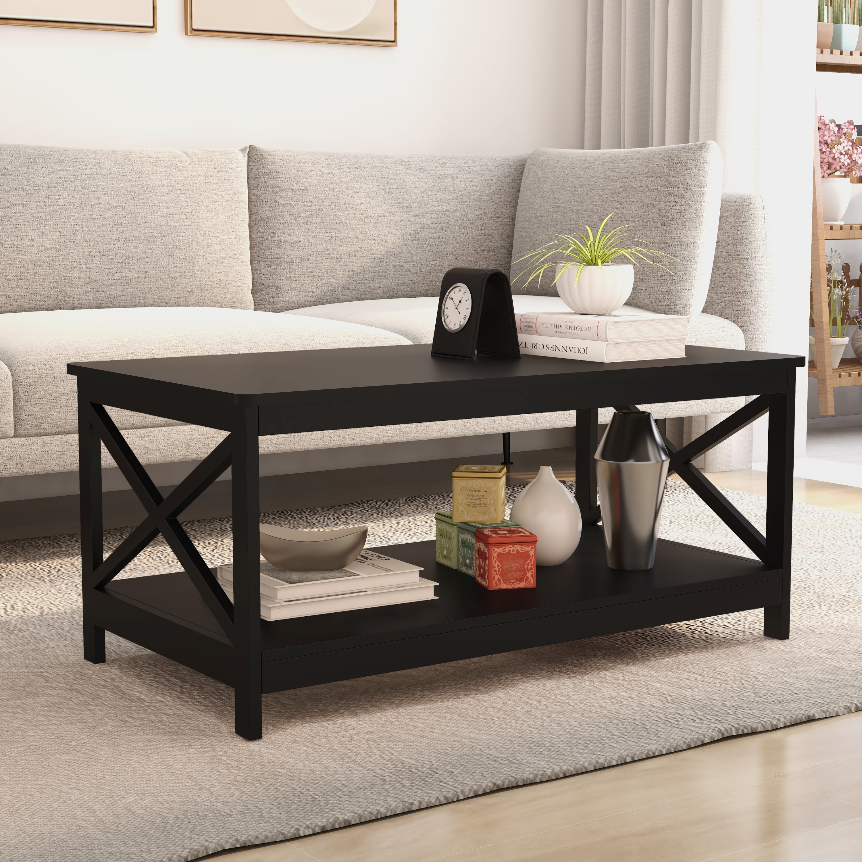 Black Coffee Table & End Table Set - Oxford