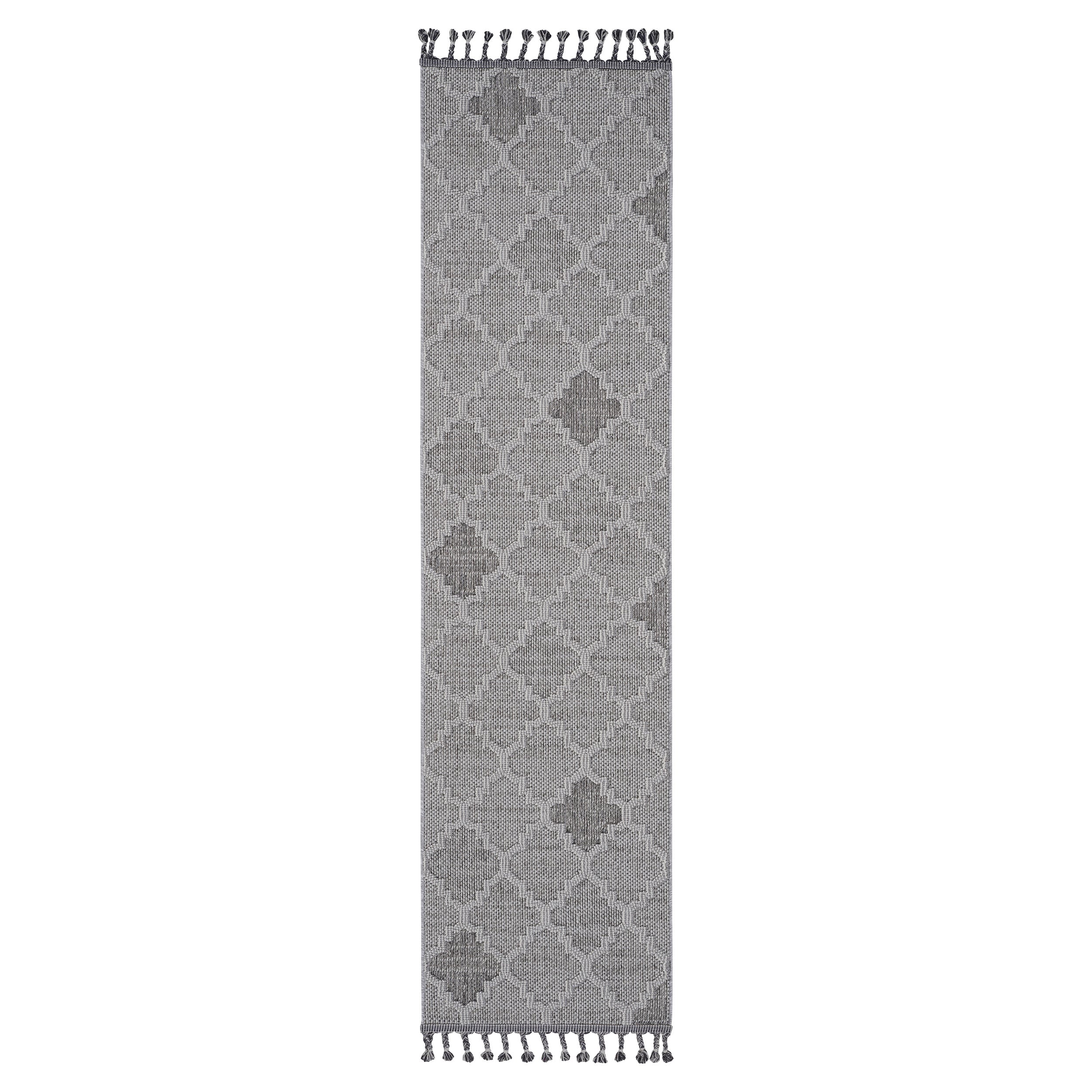 NAAR Guros Rug: 2x8 White/Grey Trellis