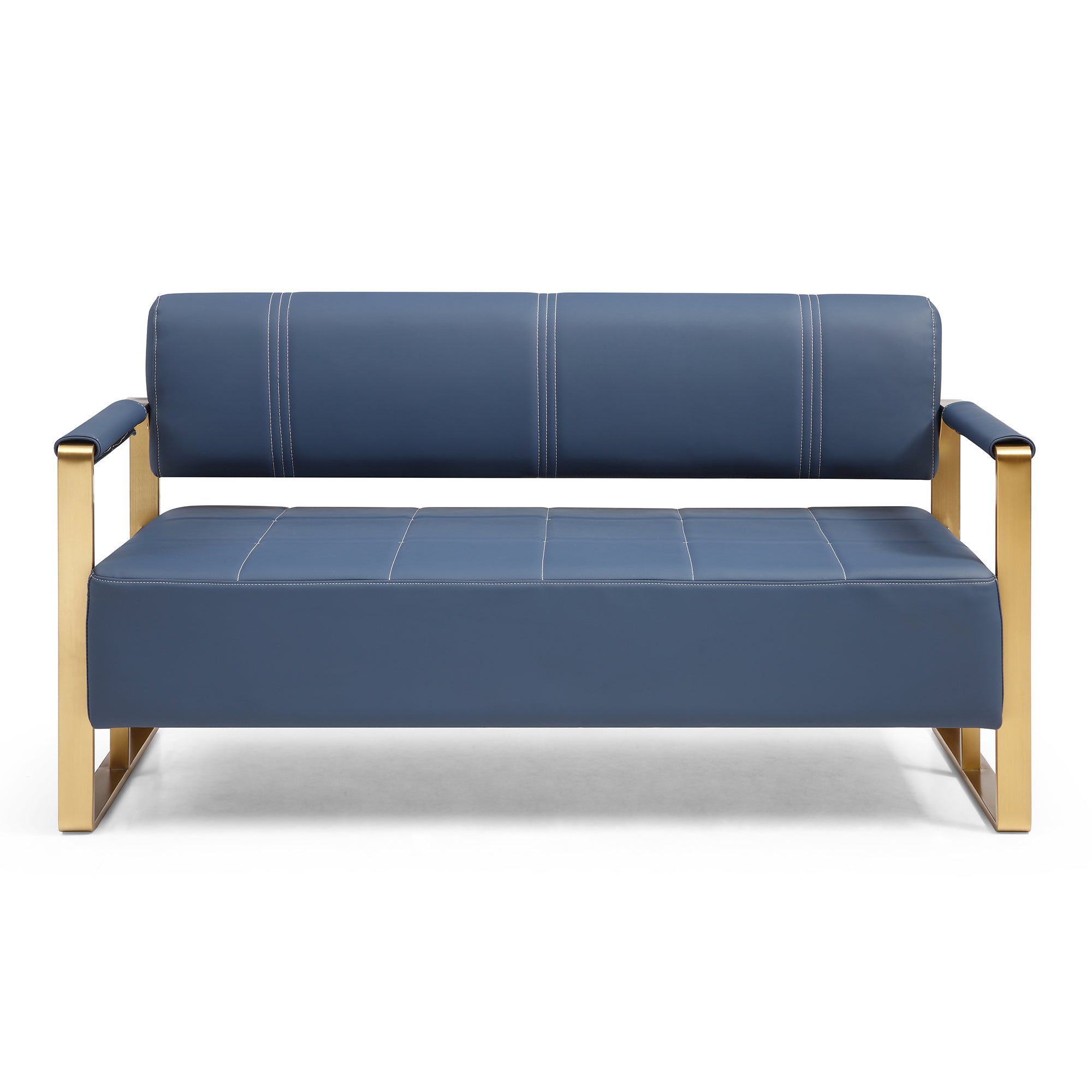 Modern Loveseat Sofa: Blue Faux Leather, 57.9"