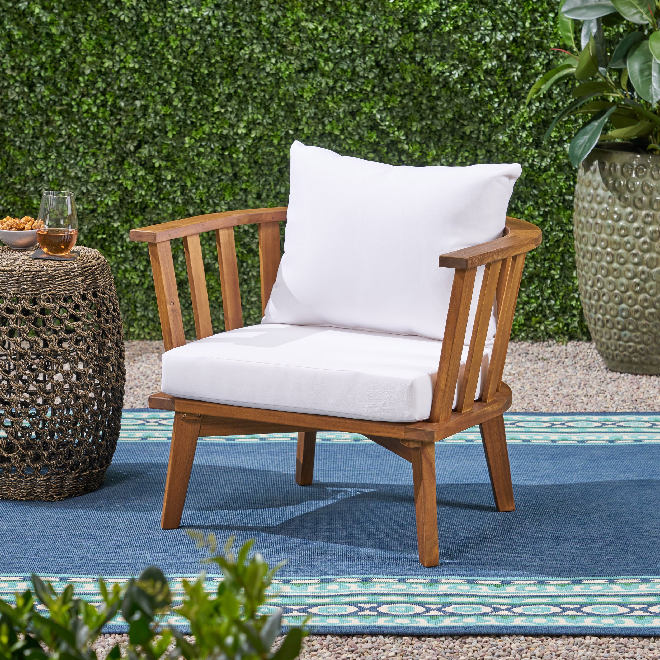 Acacia Wood Patio Chair: 400lb, Weatherproof