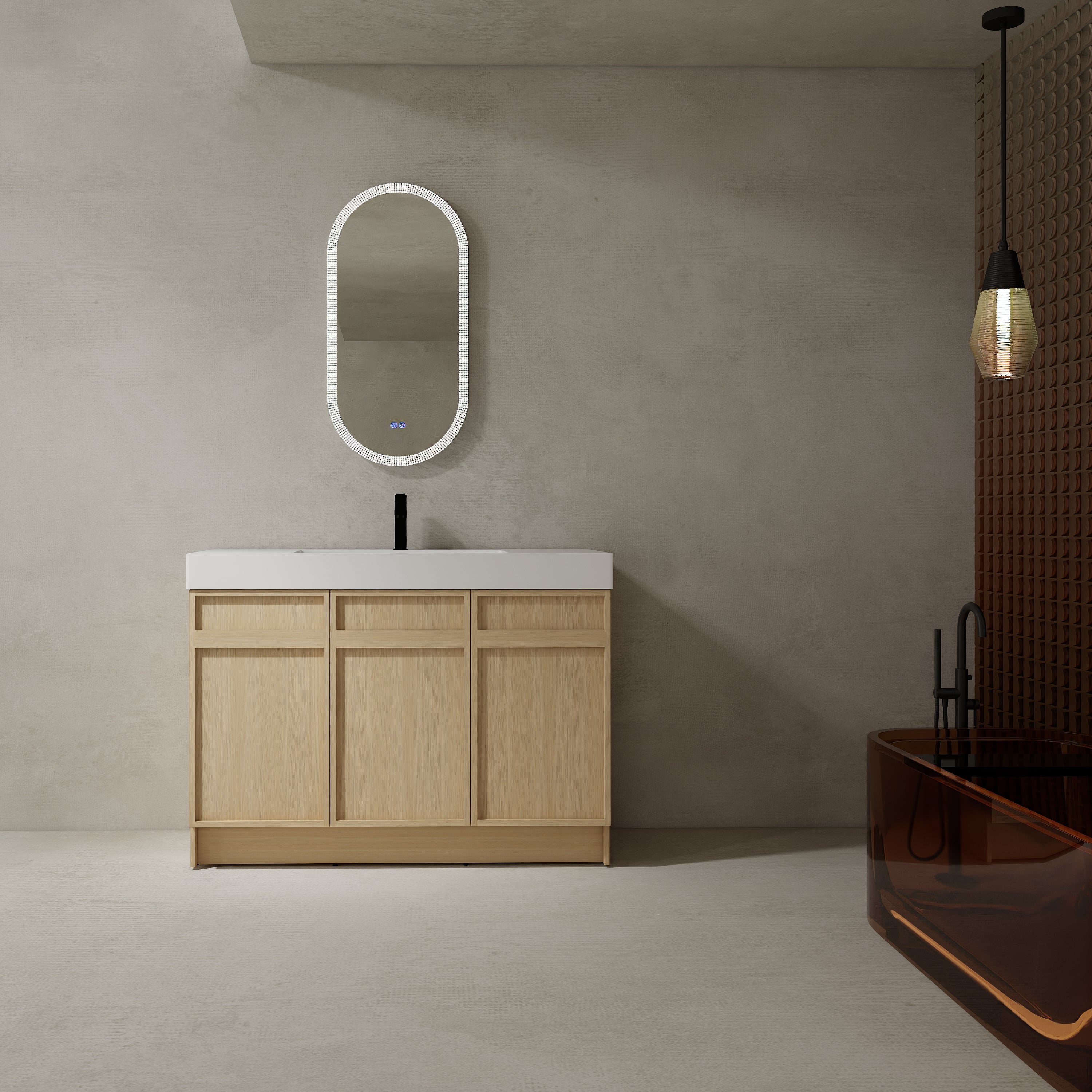 48" White Bathroom Vanity: 3 Doors, Soft Close