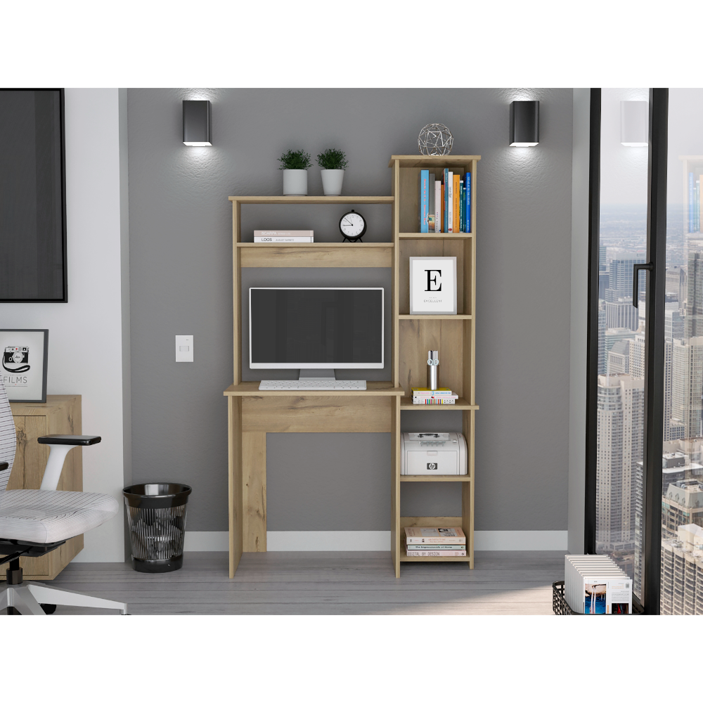 5-Shelf Light Oak Desk w/ 2 Shelves | Sturdy & Stylish