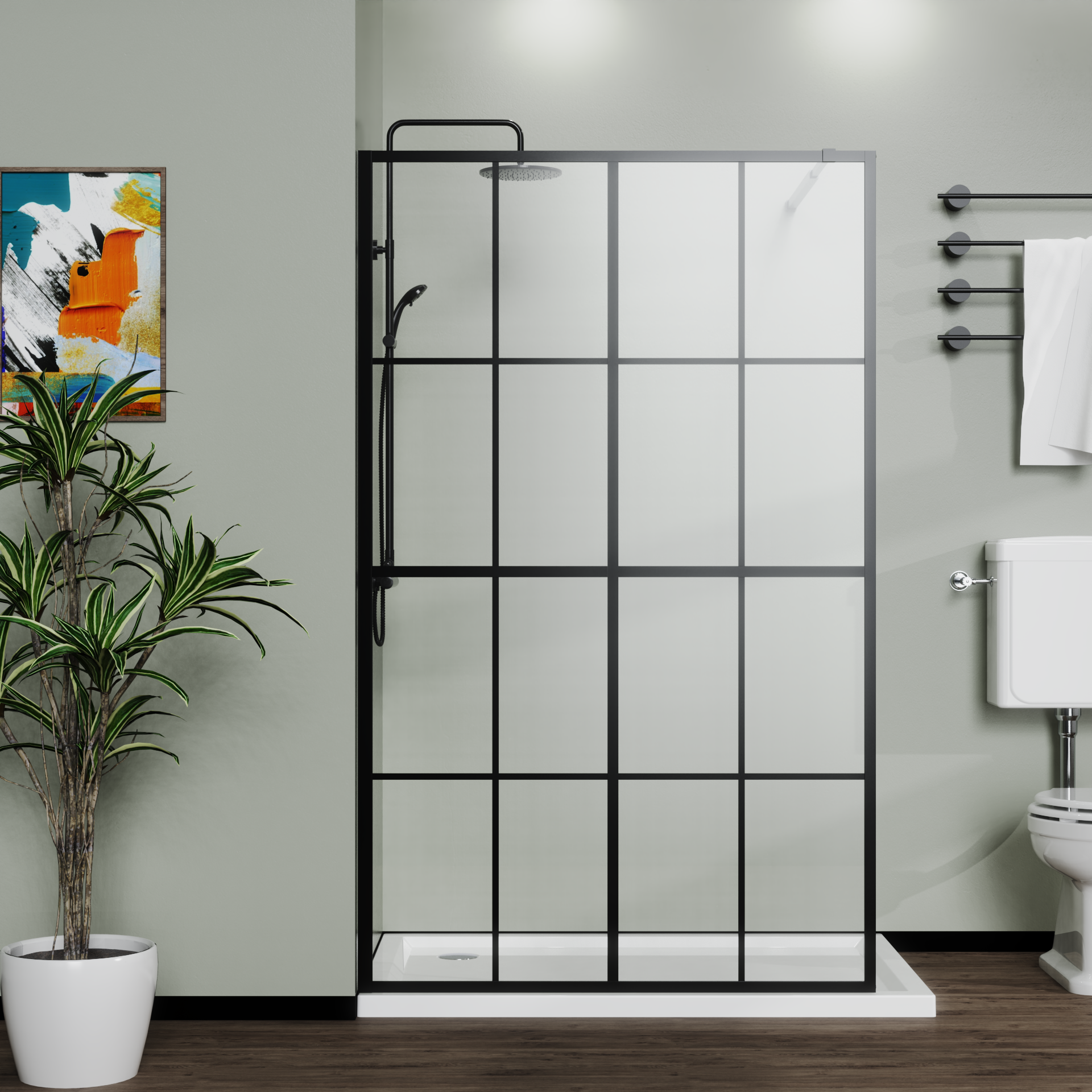 Goodyo 46x72" Black Walk-In Shower Screen