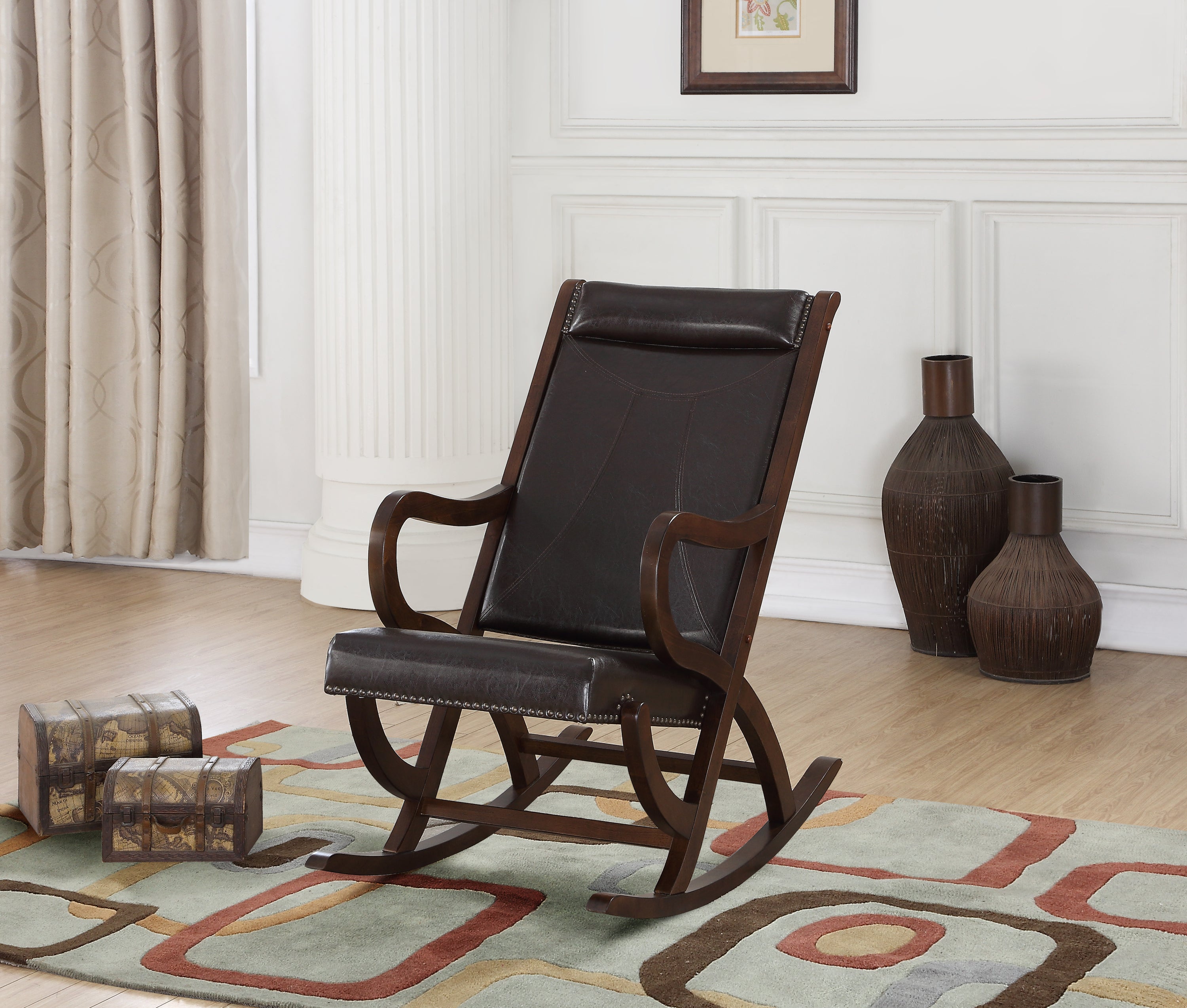 Triton Espresso Rocking Chair | Walnut & Synthetic Leather