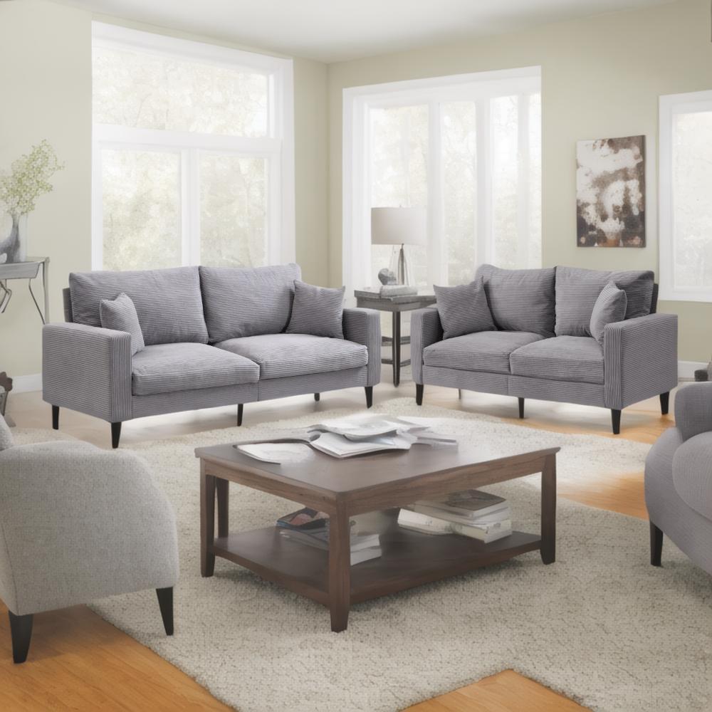 Grey Corduroy Sofa Set: 3+2 Seater, Modern