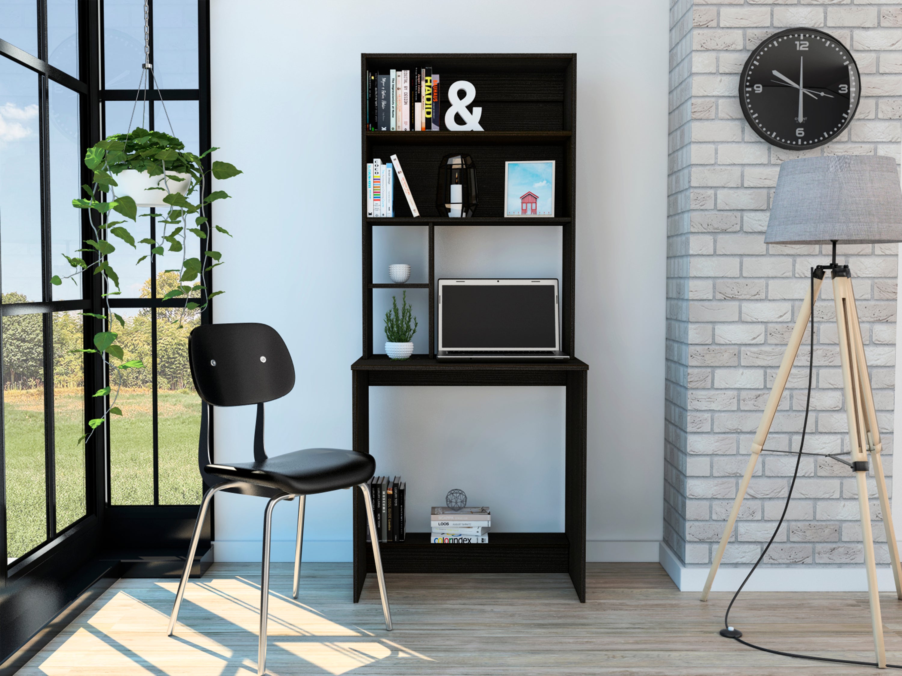 Black Wengue 4-Shelf Computer Desk with Hutch