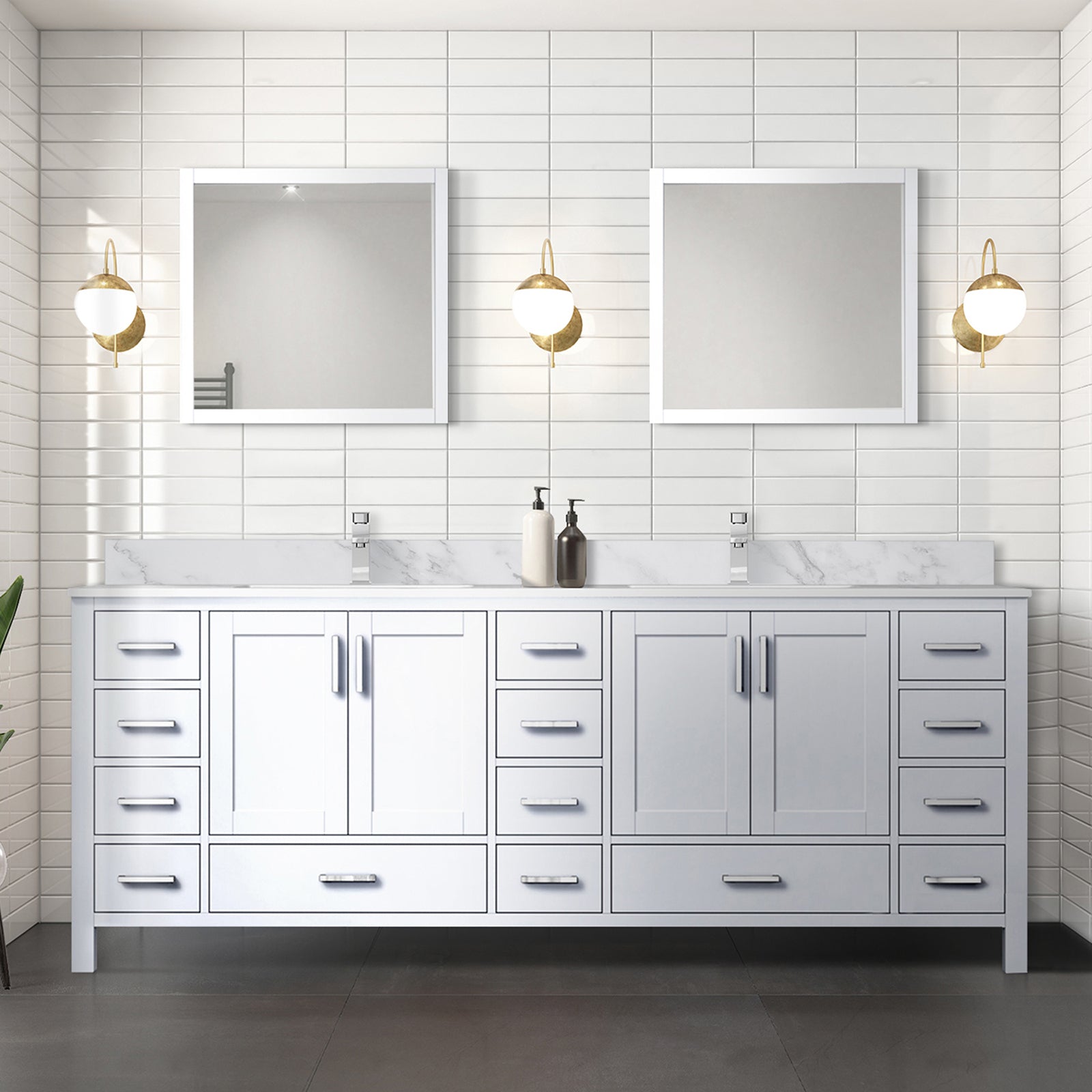 84" White Double Bath Vanity w/Carrara Marble Top