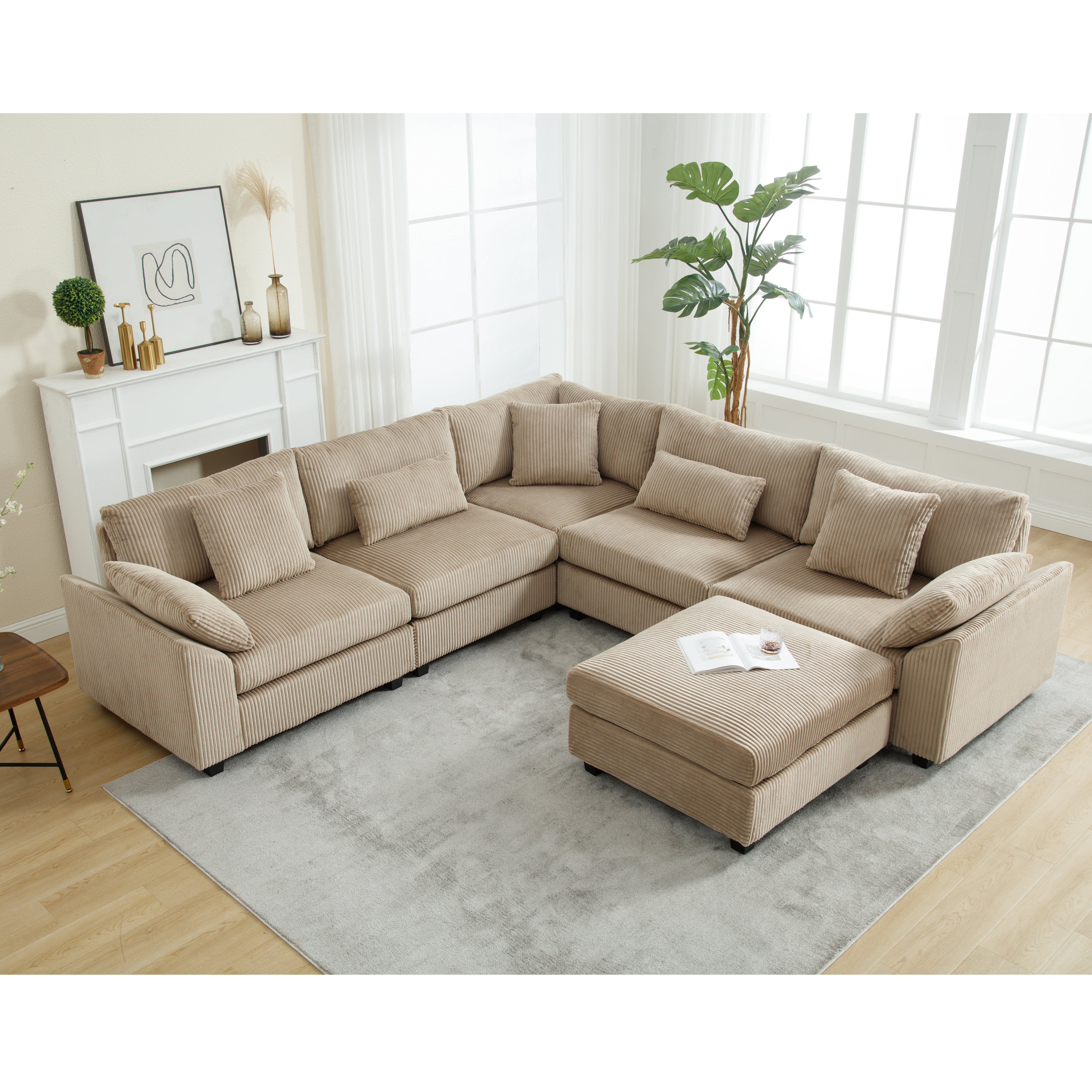 Oversized Modular Sectional Sofa: Brown Corduroy