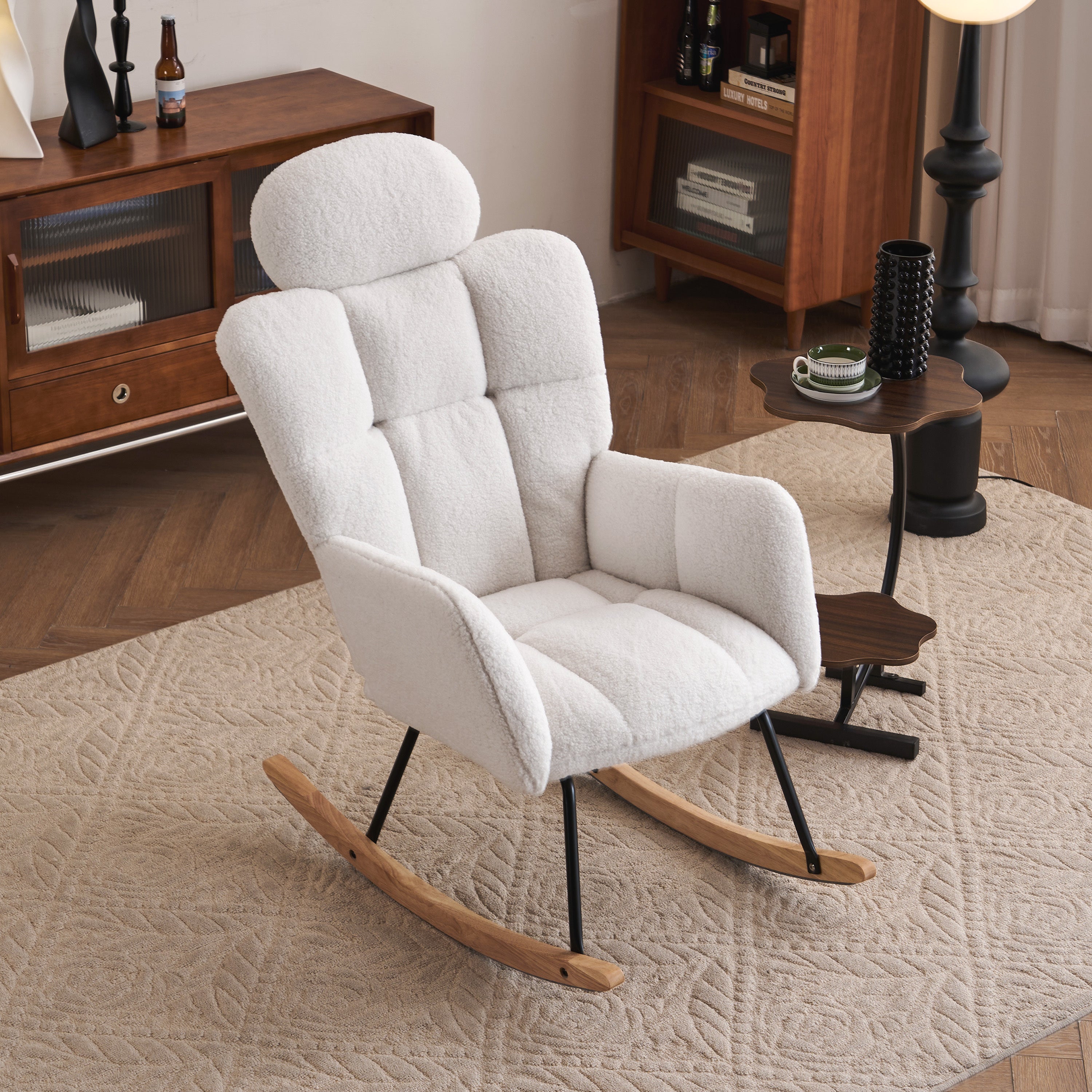 Teddy Fabric Rocking Glider Chair - Ivory