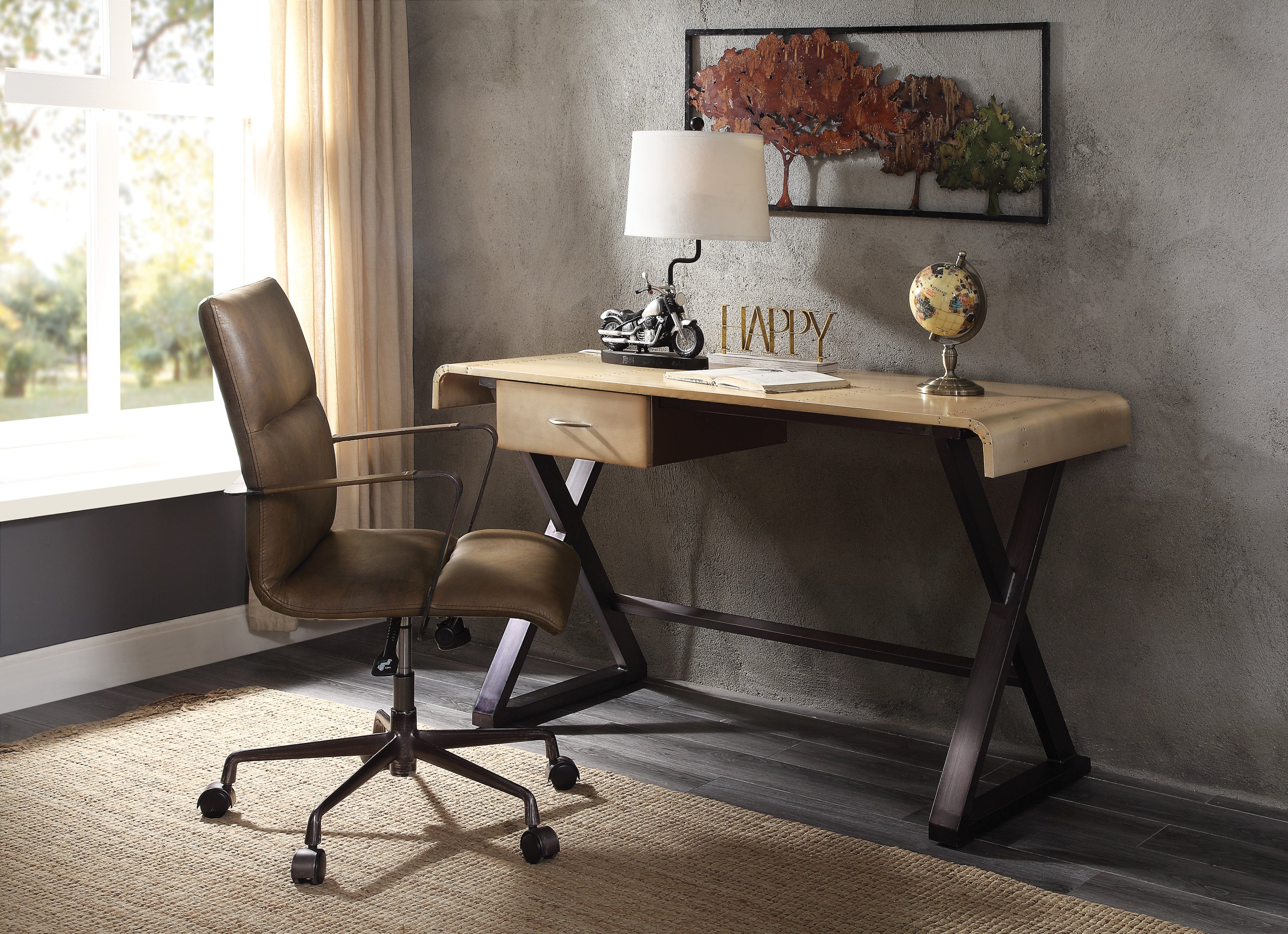 Danton Gold Aluminum Writing Desk | Modern Rectangular Desk