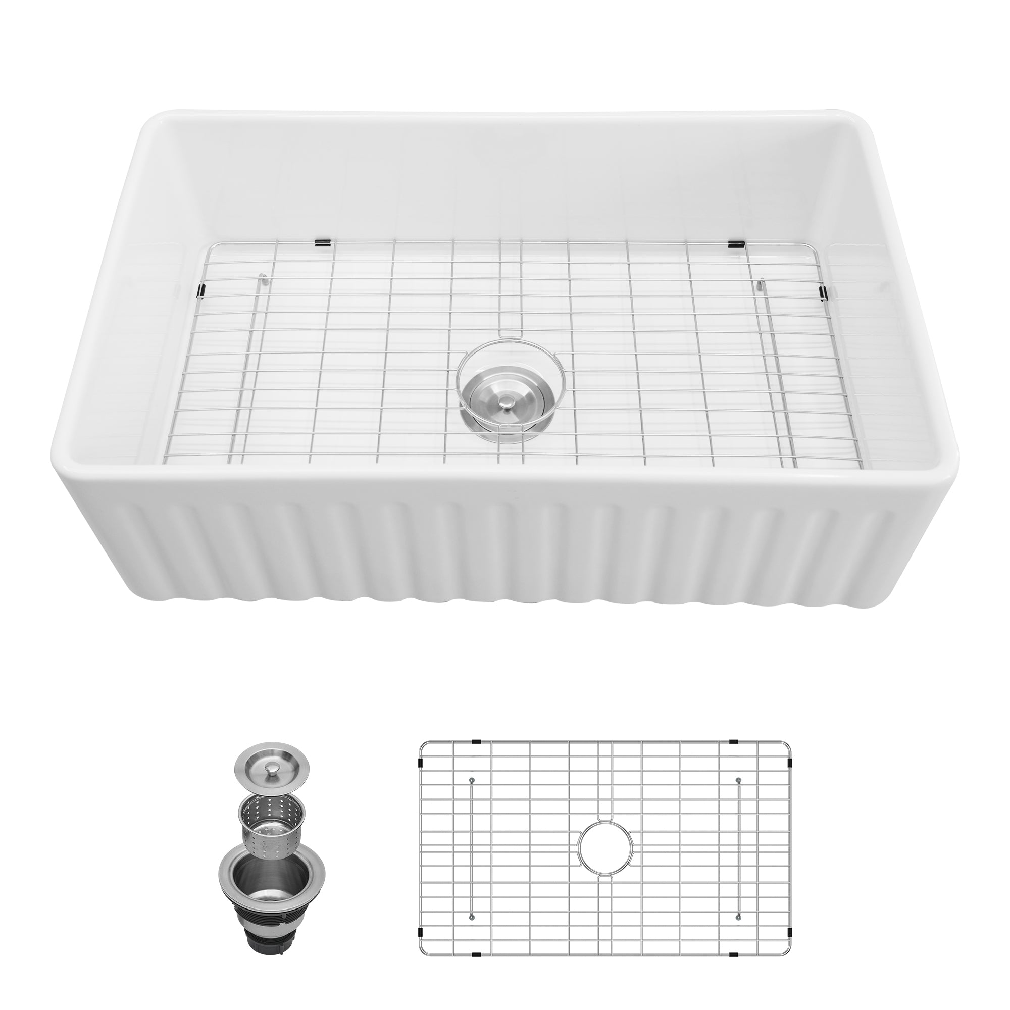36" White Farmhouse Kitchen Sink: Ceramic Single Bowl