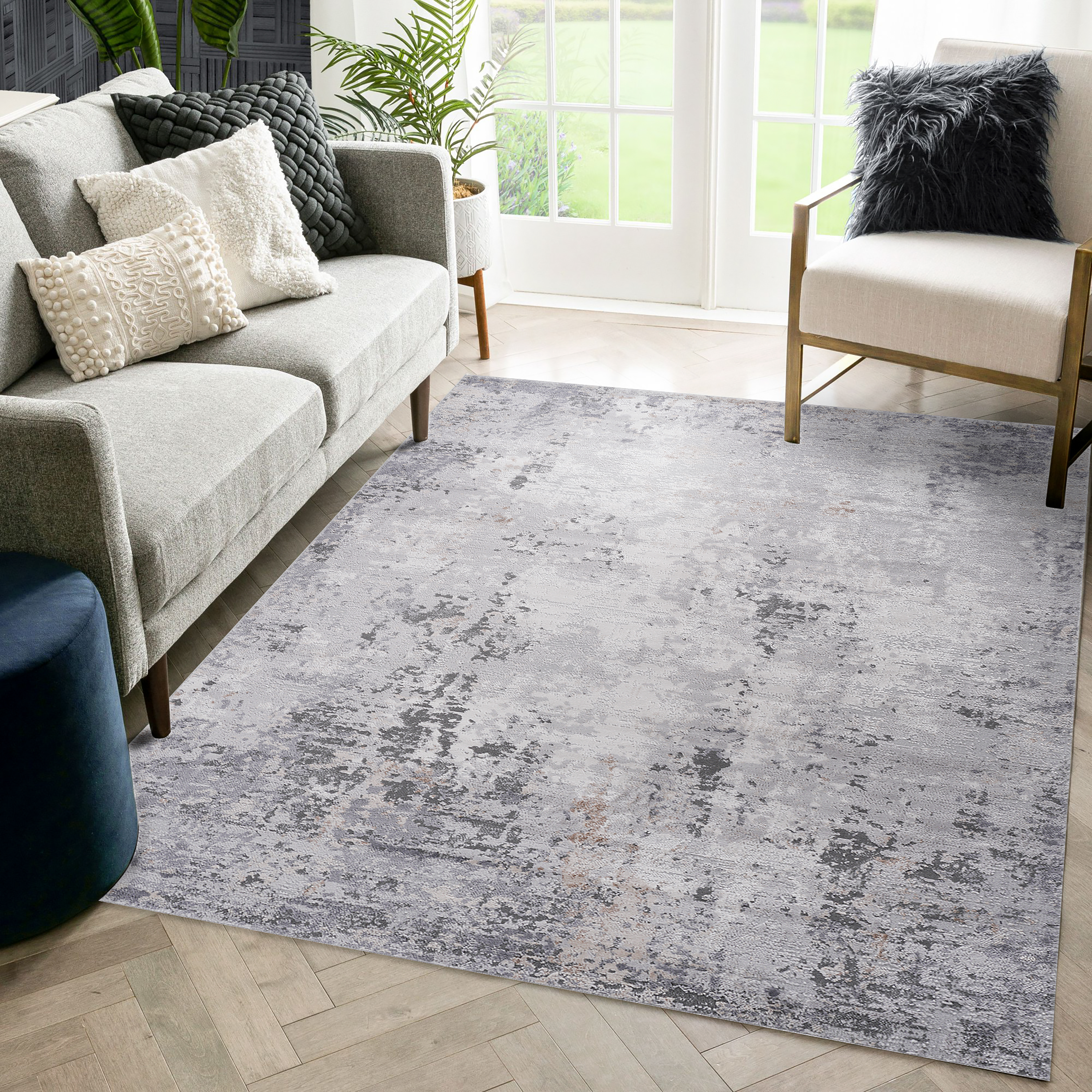 Stylish Area Rug: 5x7 Ivory, Sand, Abstract