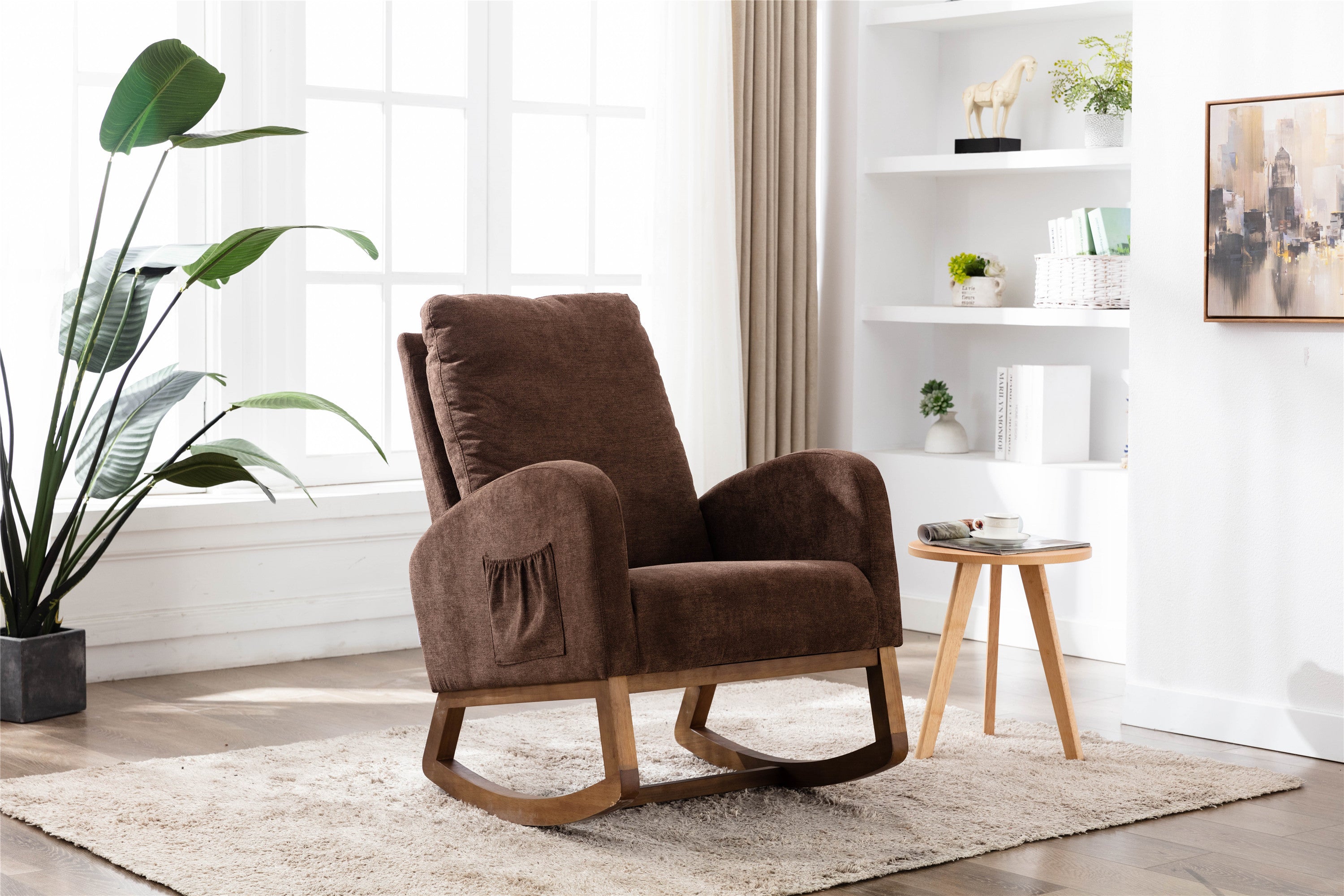 Modern Rocking Chair, Glider Recliner, Linen Coffee