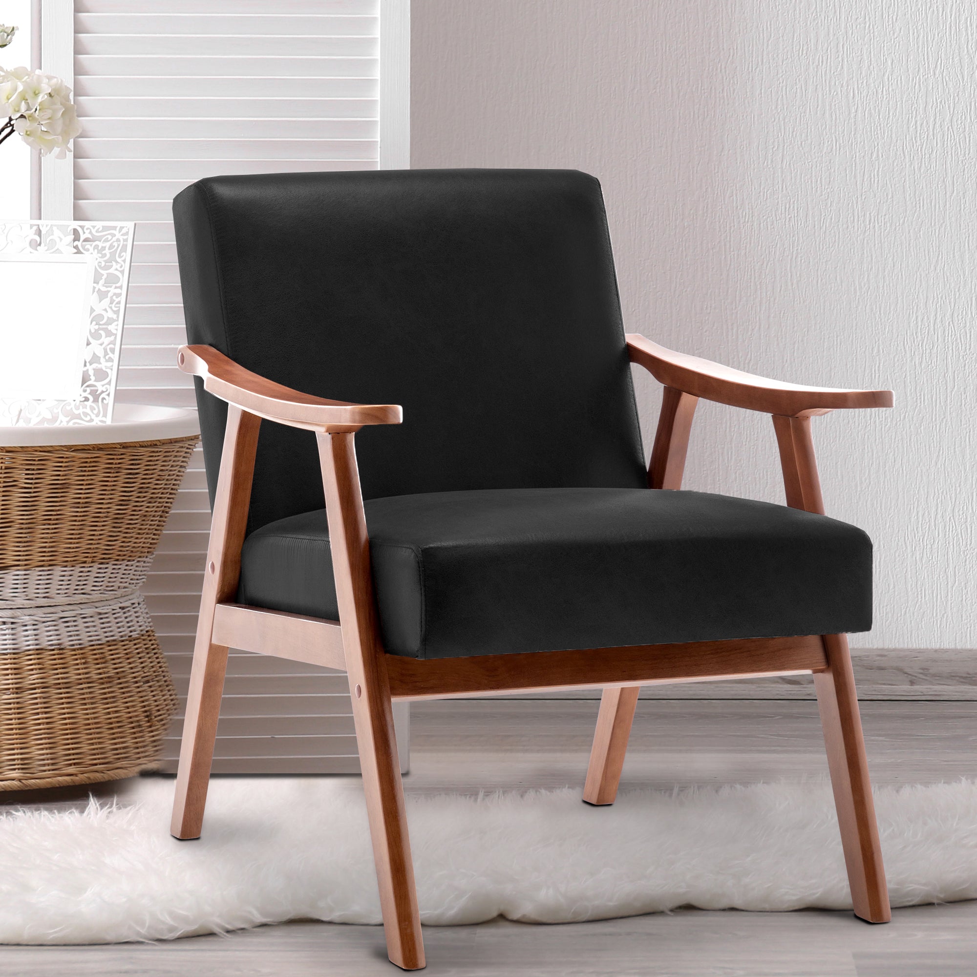 Mid-Century Modern Wingback Chair: Solid Wood Frame