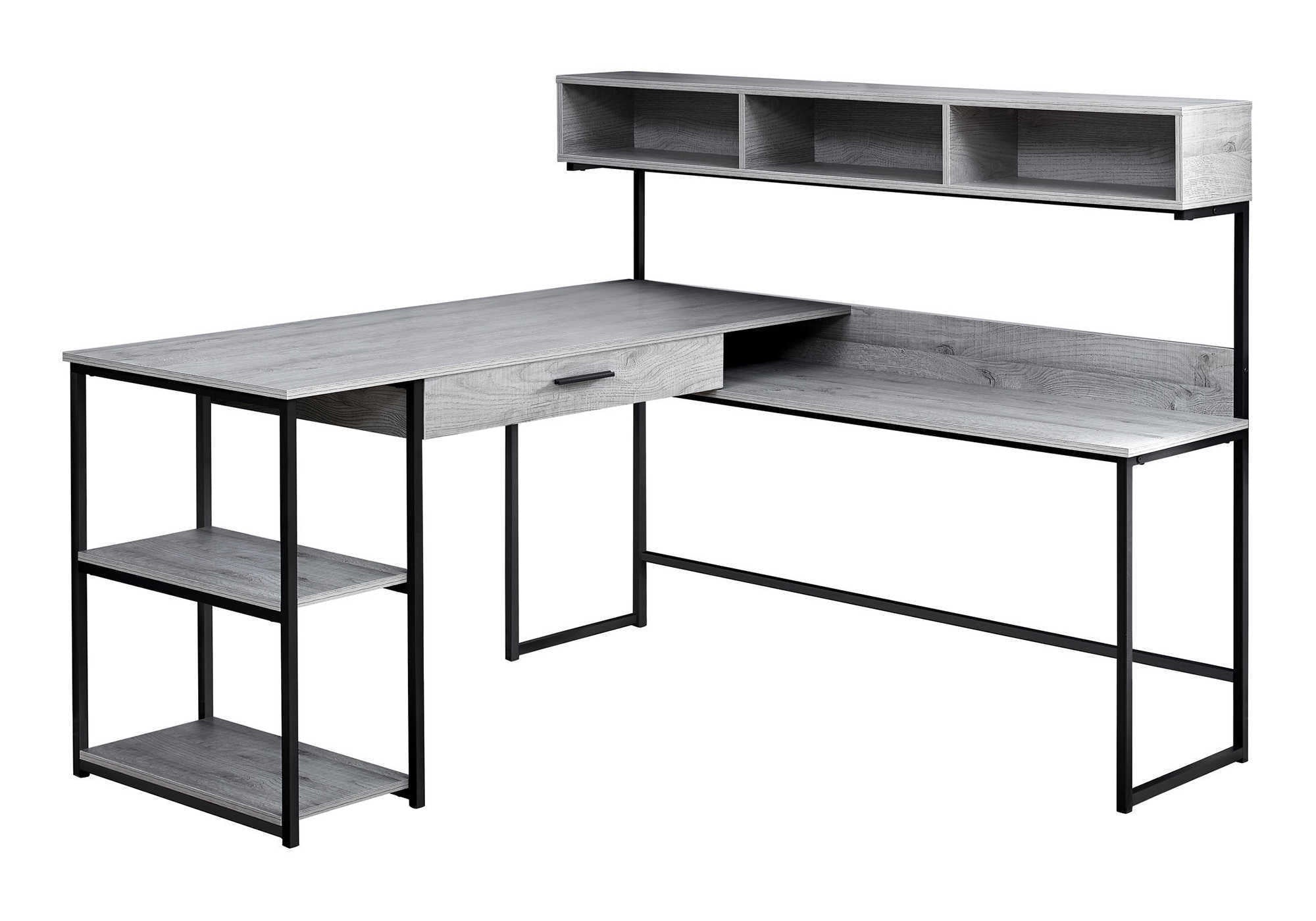 L-Shaped Corner Desk, Grey & Black, Modern Home Office