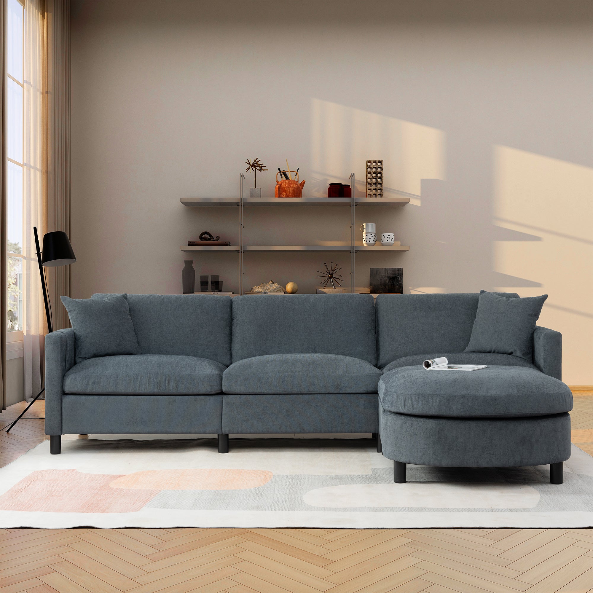 Sectional Sofa with Ottoman, Removable Cushions