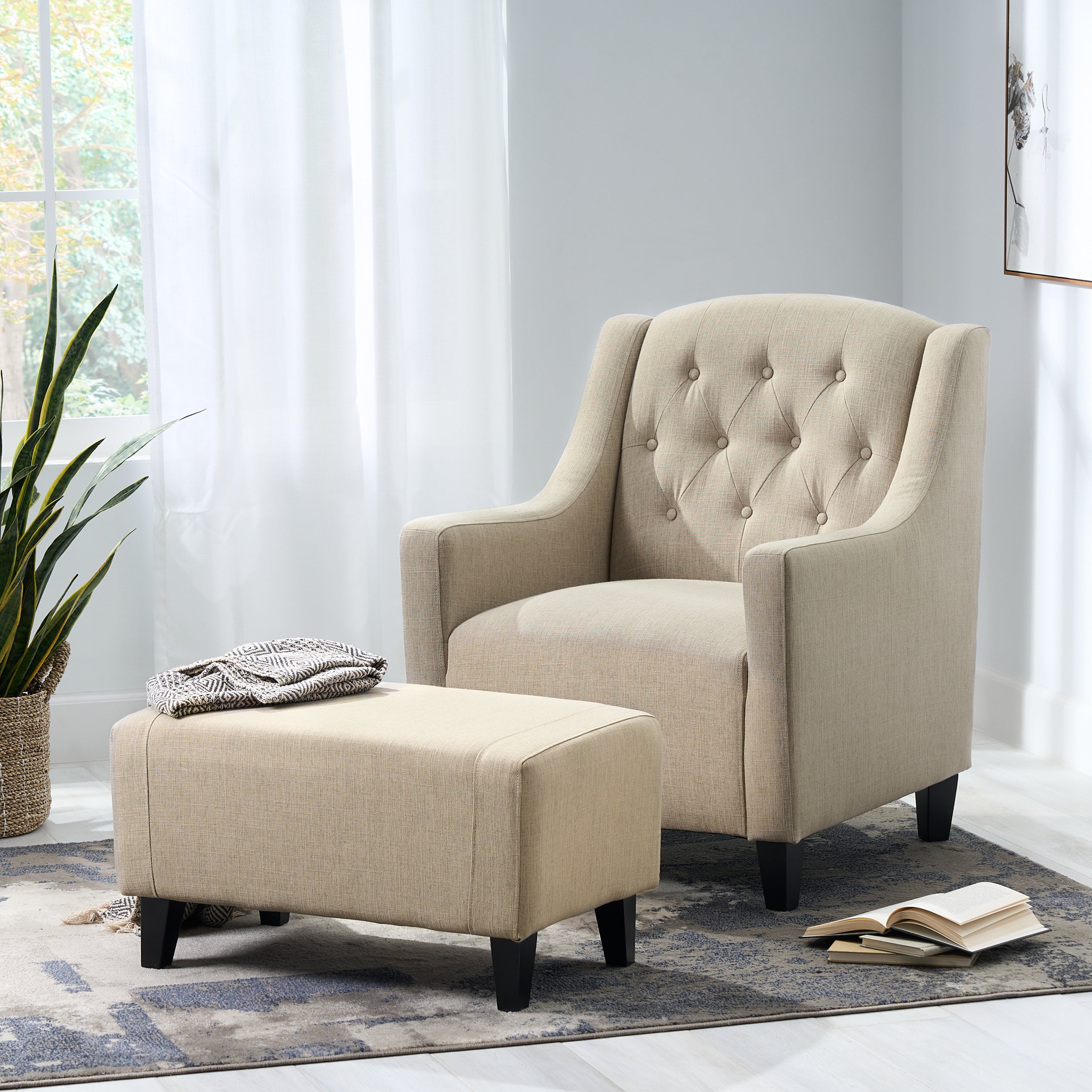 Luxury Upholstered Armchair & Ottoman