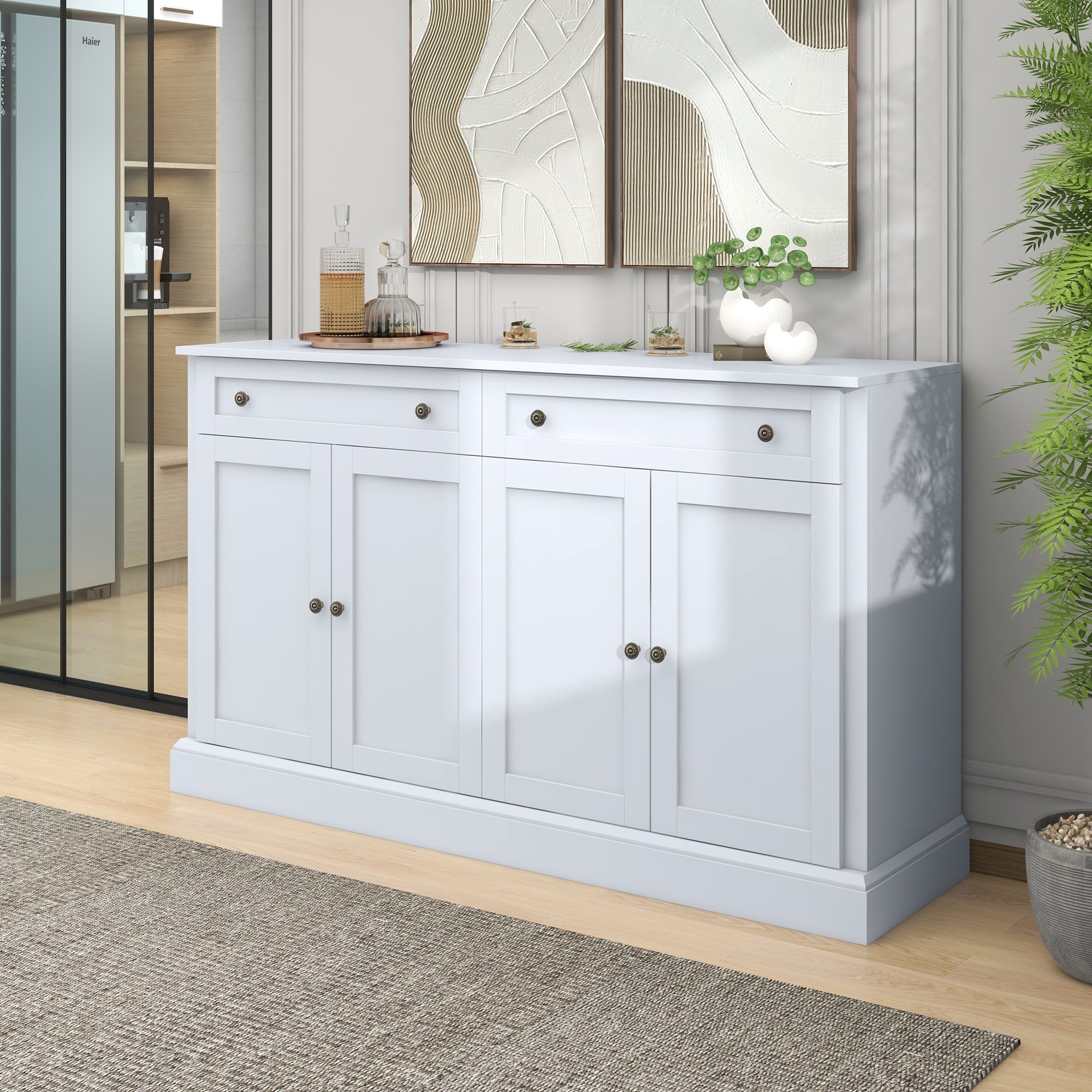 White Kitchen Buffet: 2 Drawers, 4 Doors, Shelves