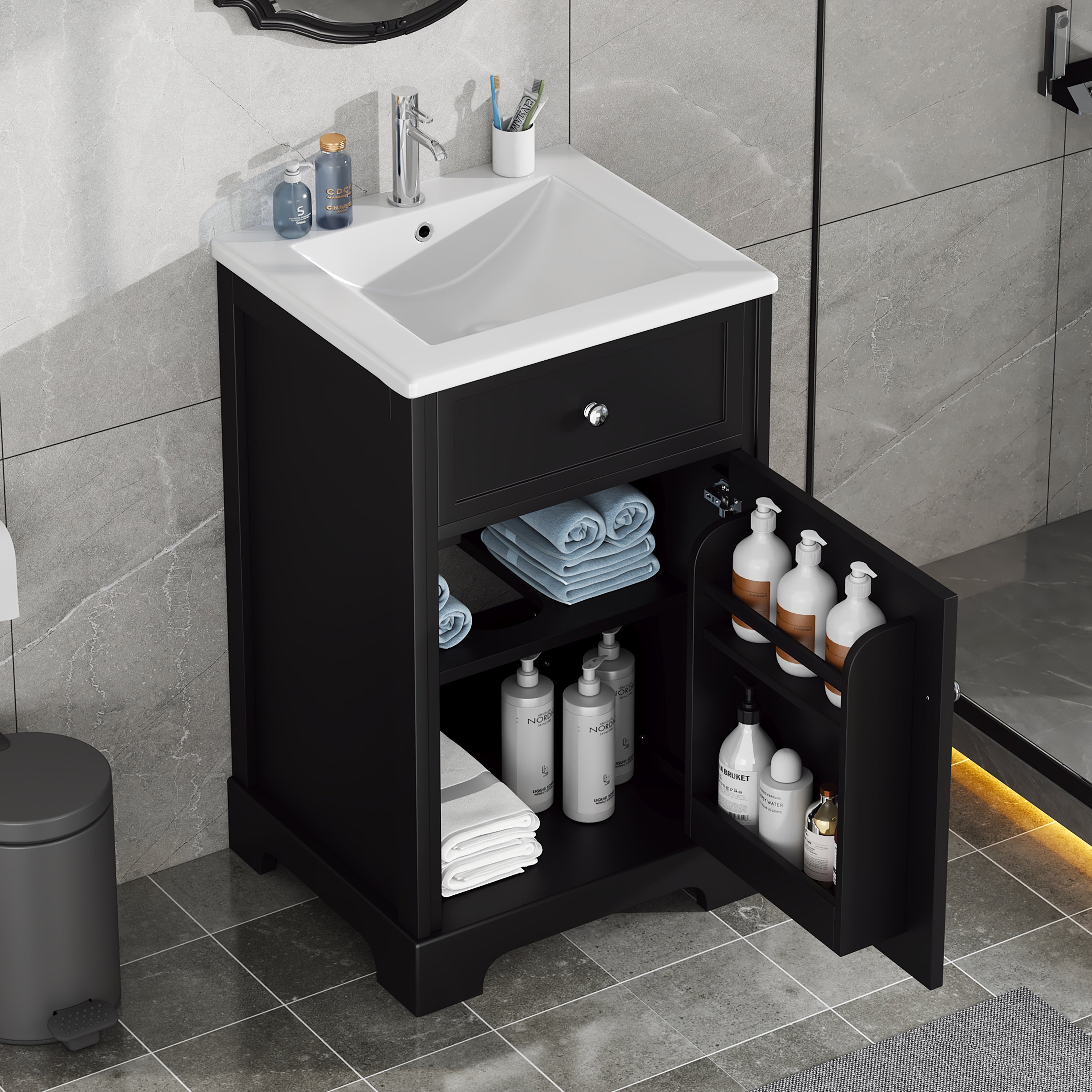 20" Black Bathroom Vanity with Sink & Storage