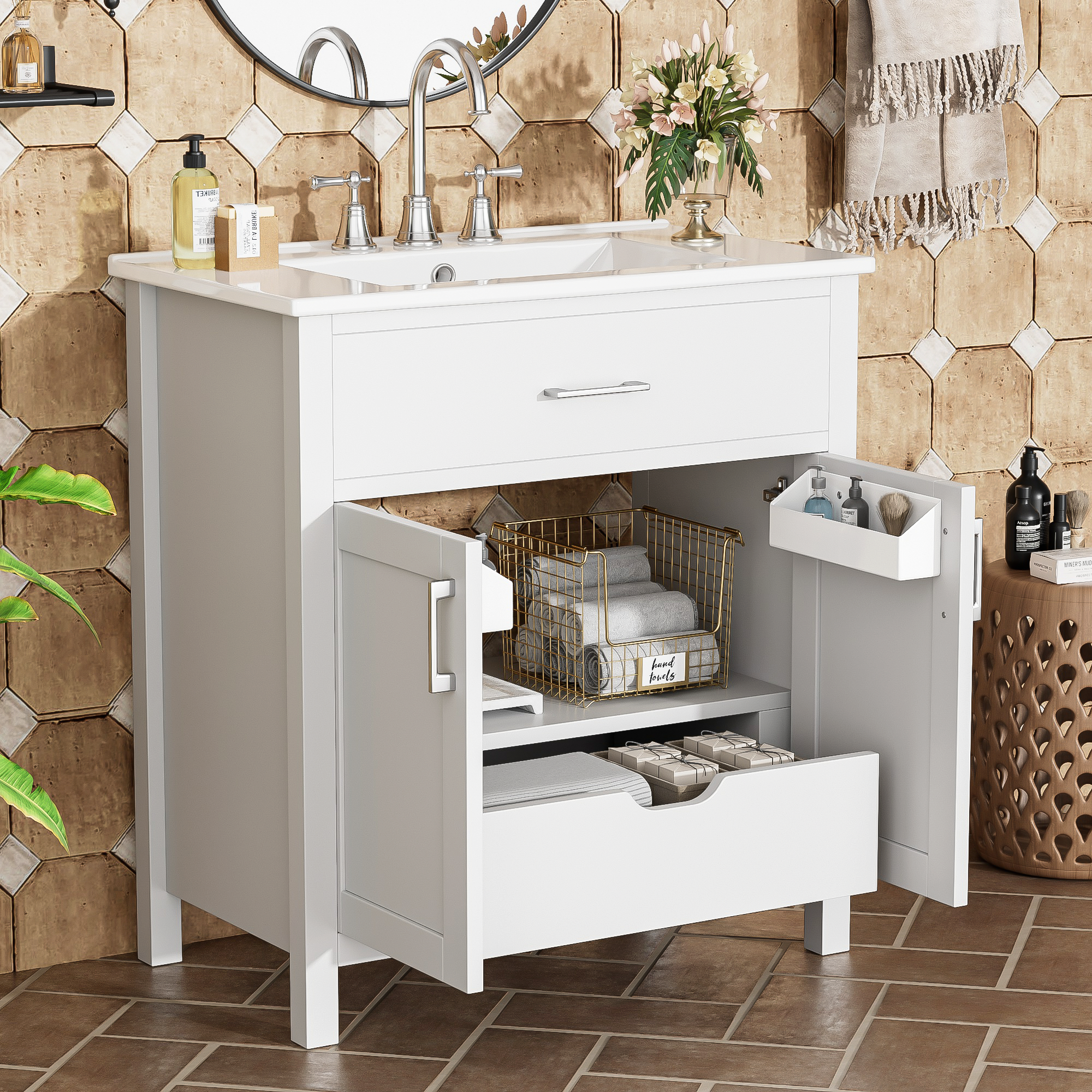 30" Bathroom Vanity: Ample Storage, Ceramic Sink