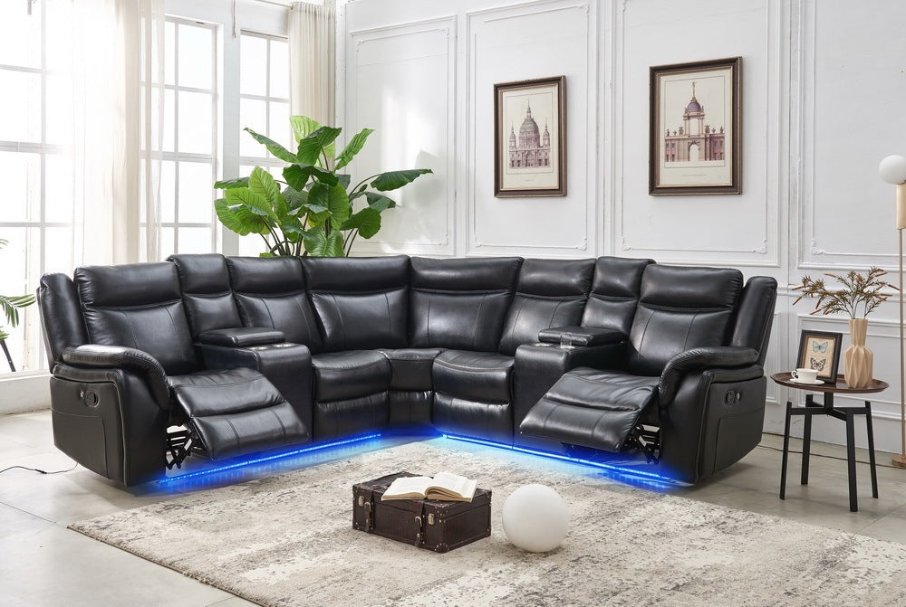LE145 Black Reclining Sectional w/ LED Lights