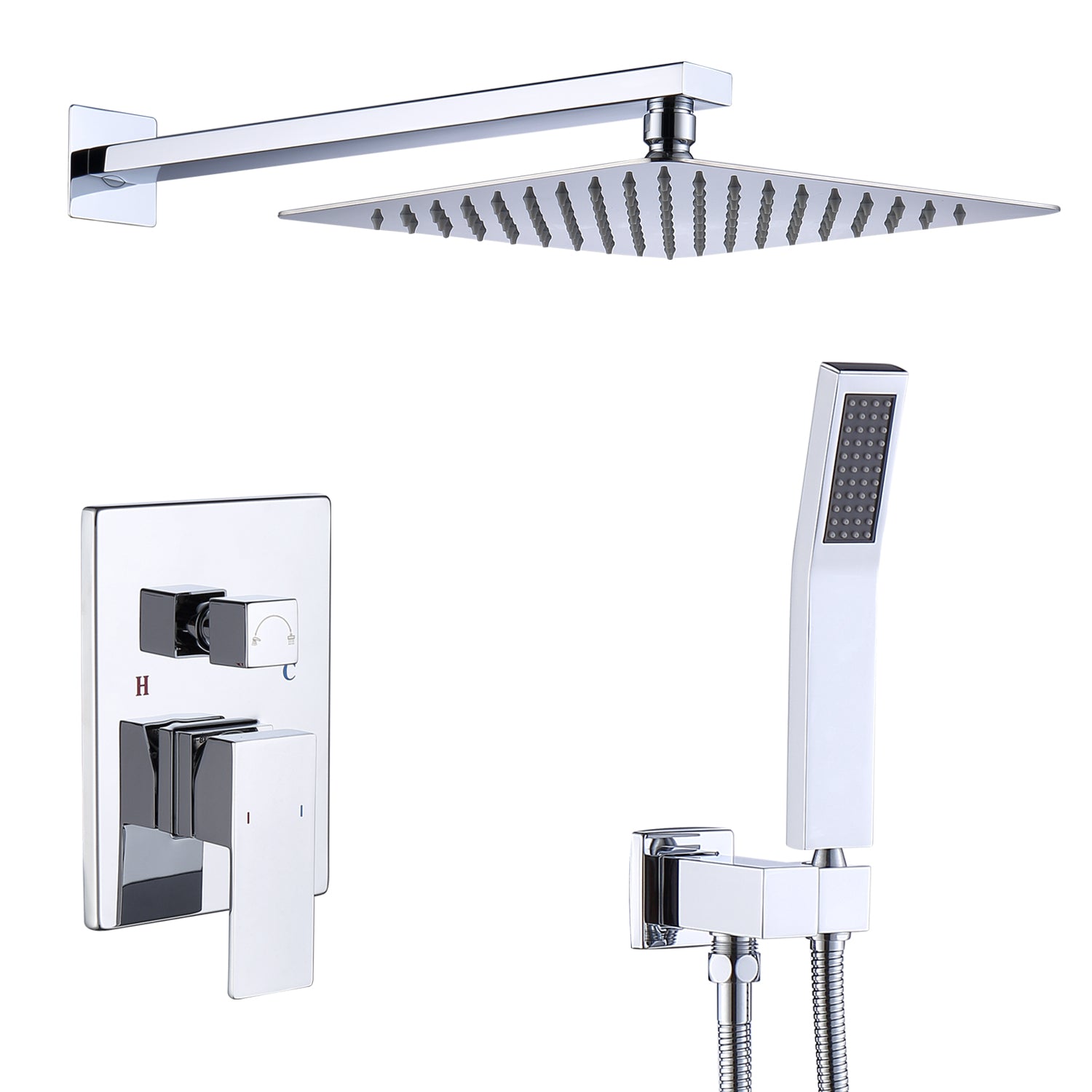 Rainfall Shower System: Chrome, 12" Head, Brass Valve