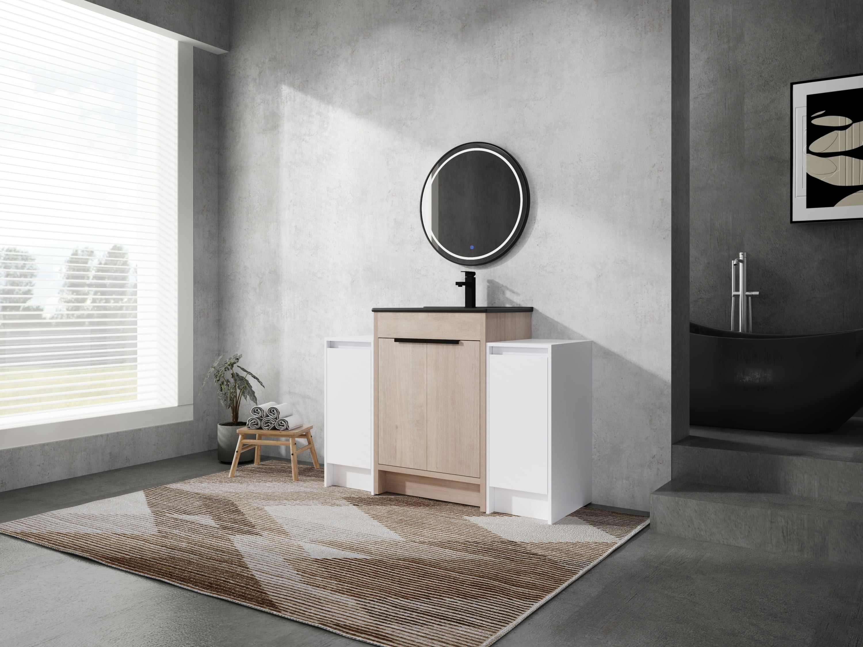 48" Black Freestanding Bathroom Vanity w/ Cabinets