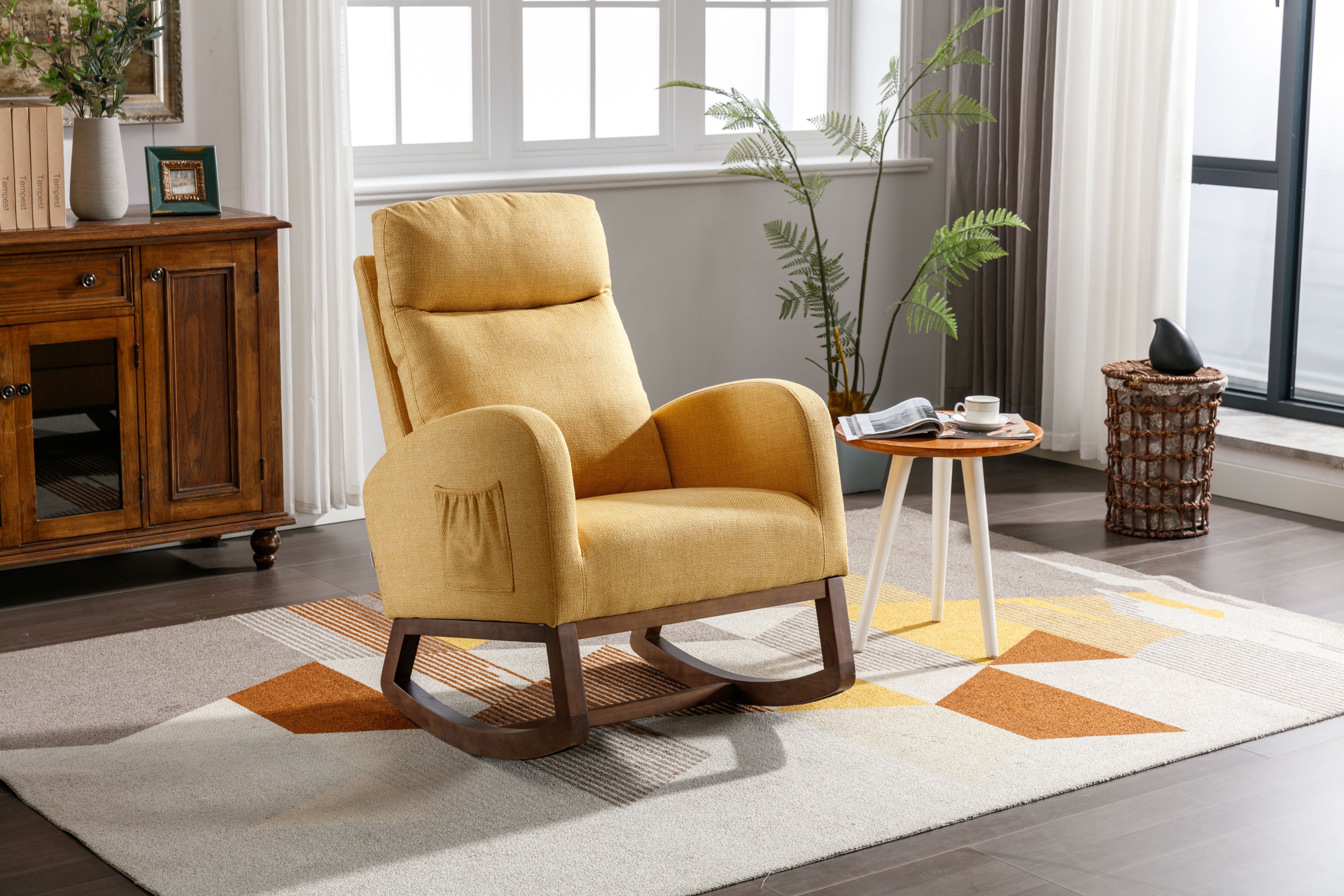 Modern Rocking Chair | Glider Recliner | Yellow Linen