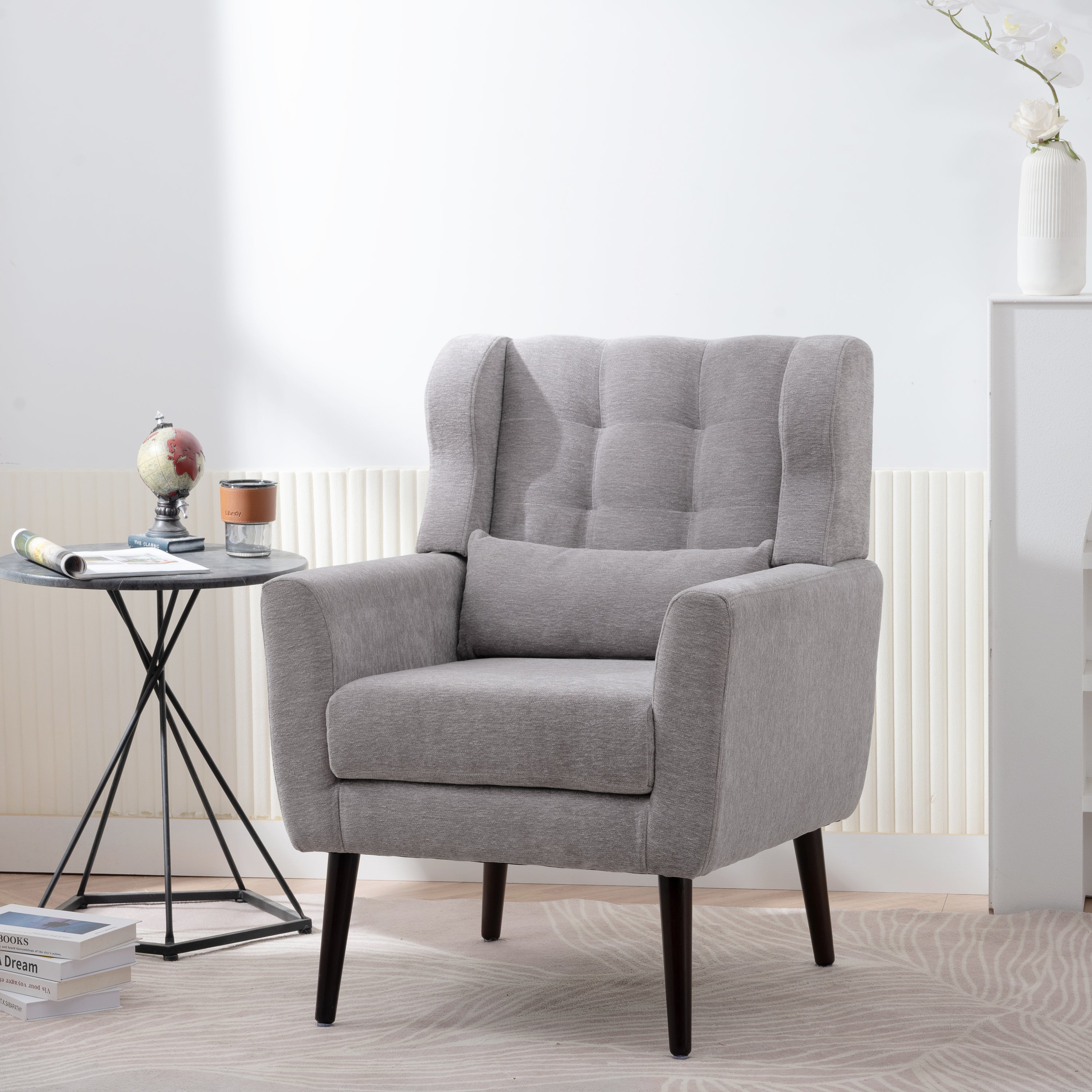 Modern Chenille Accent Chair w/Pillow (Gray)