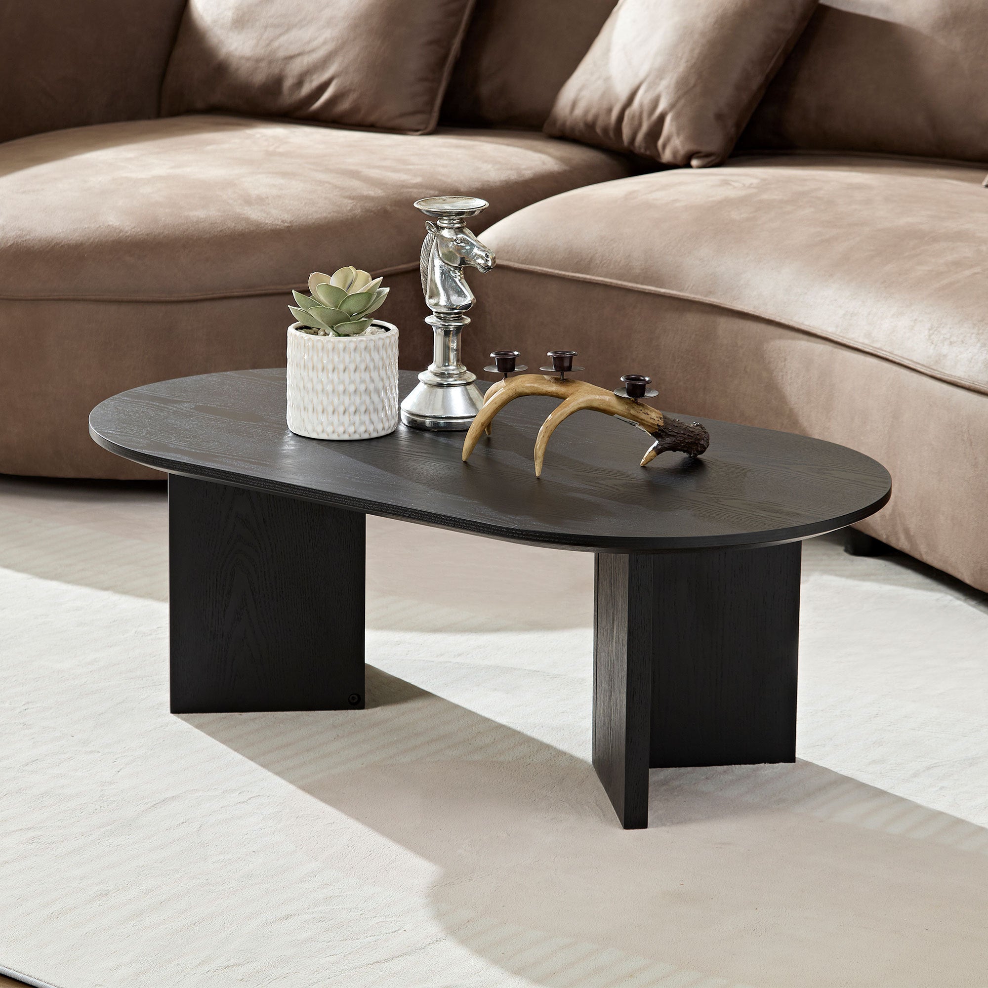 Modern Oval Coffee Table | Black MDF | 39 Inch